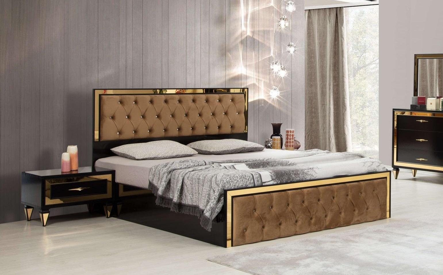 Europe JVmoebel Neu, Schlafzimmer Schlafzimmer-Set Designer Set Bett Luxus Nachttische Made Schwarz In 2x Modern