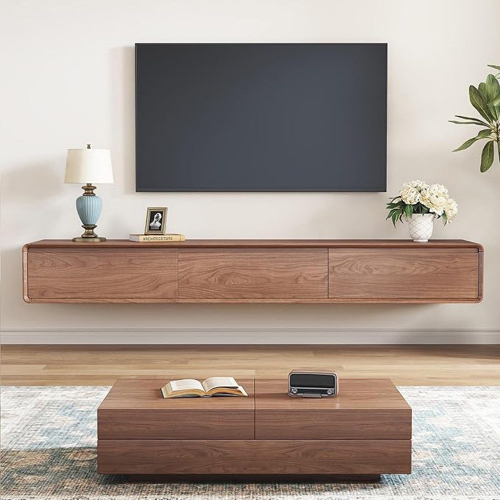 oleyluckidea TV-Schrank Mid-Century TV-Lowboard ausziehbar, Walnuss, für 80"+ TV Breite 198 cm bis 262 cm