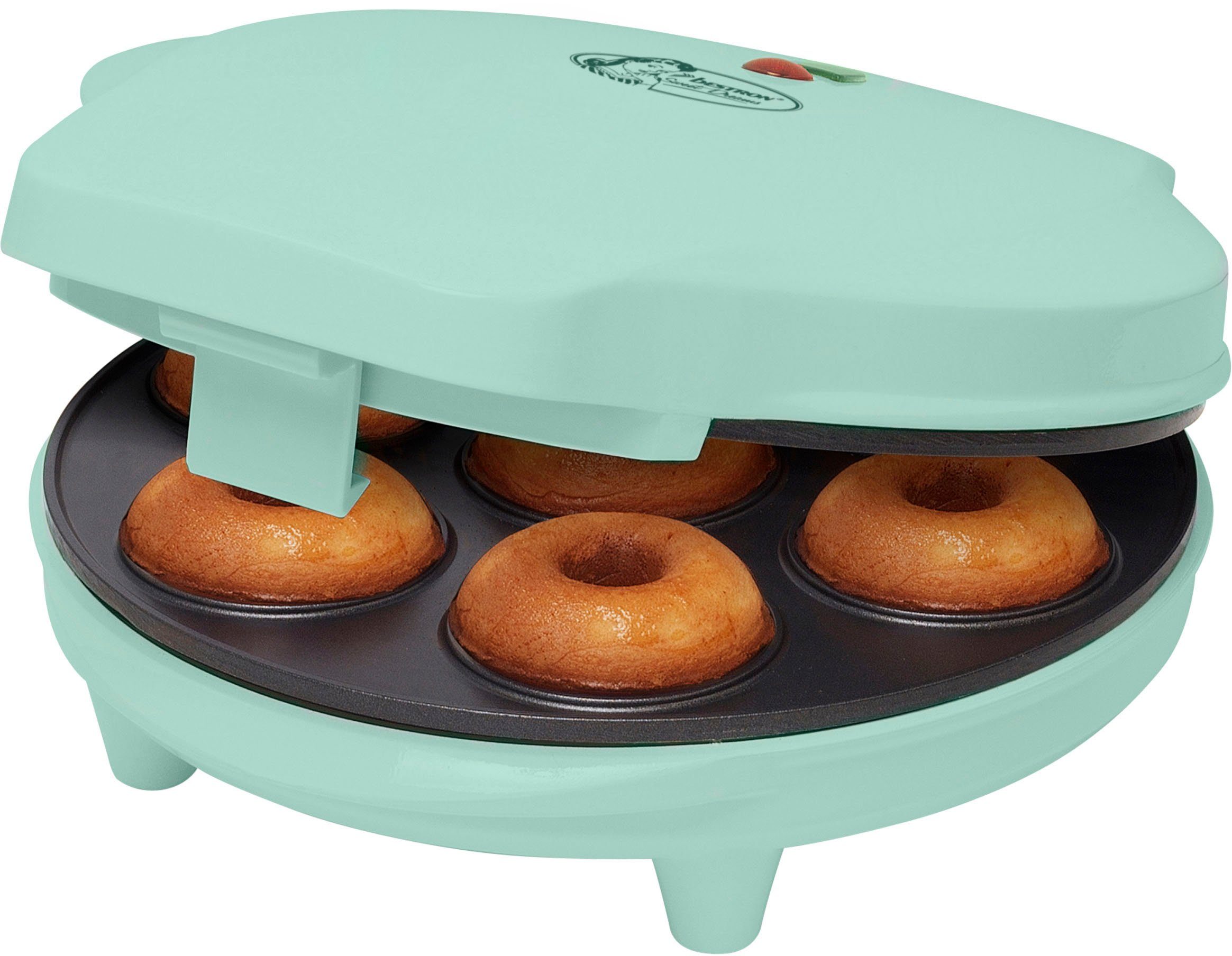 bestron Donut-Maker ADM218SDM Sweet Dreams, 700 W, im Retro Design, Antihaftbeschichtung, Farbe: Mint