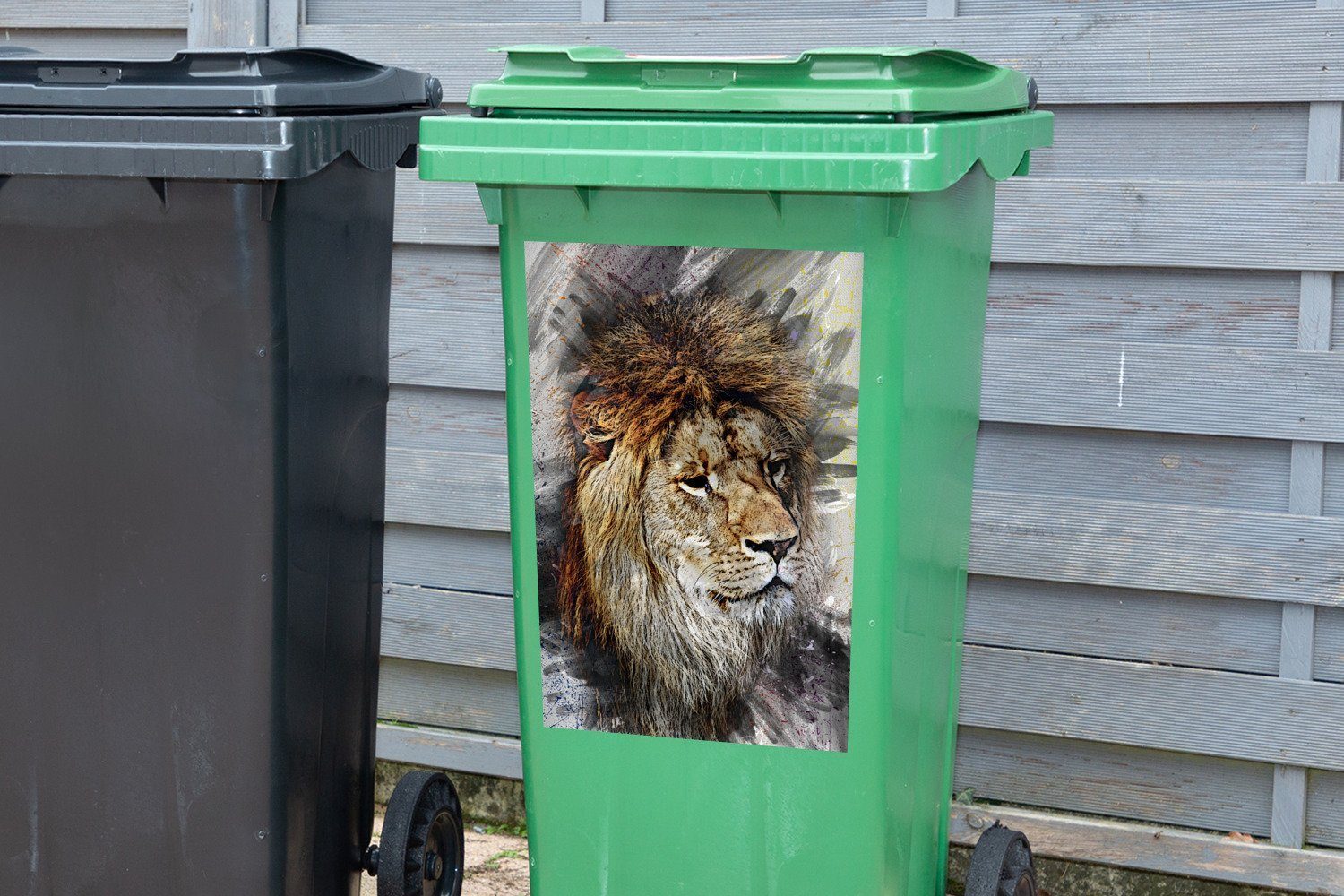 Mülltonne, Abstrakt Mülleimer-aufkleber, - St), (1 Container, - Wandsticker Gemälde MuchoWow Löwe Abfalbehälter Sticker,