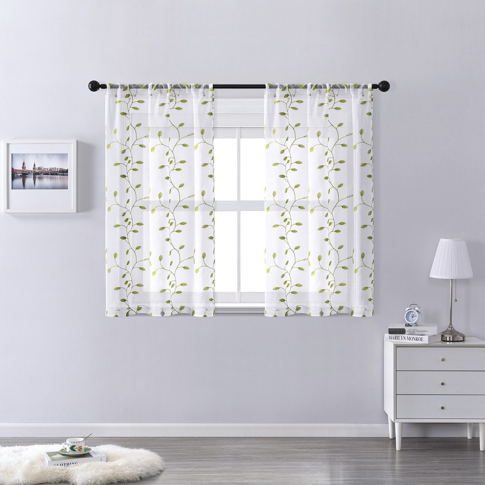 Qelus Vorhang Weiß Transparent mit Blattstickerei für Stabtasche, 2st Voile günstig online kaufen