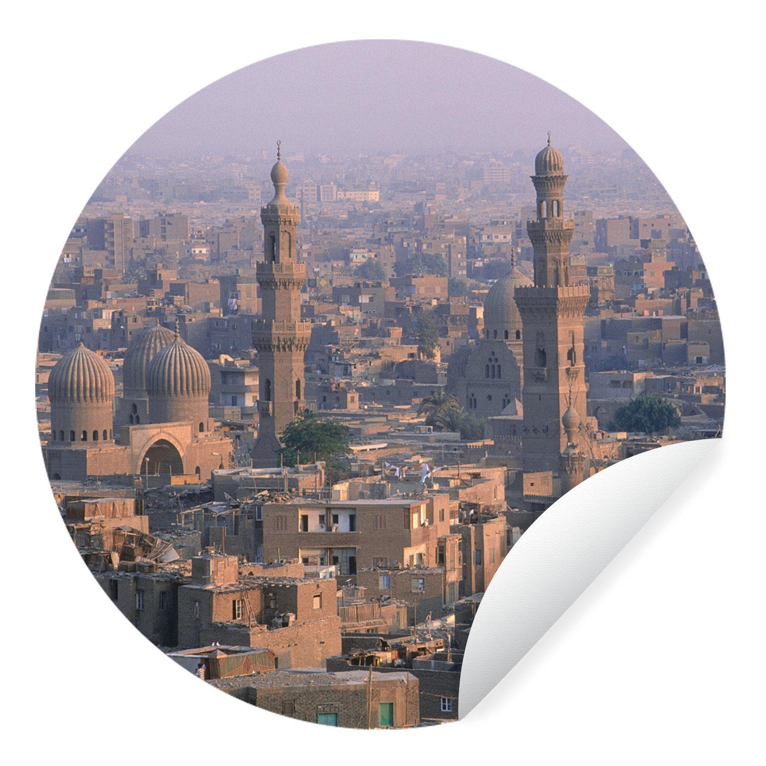 MuchoWow Wandsticker Nebliger Himmel über Kairo - Ägypten (1 St), Tapetenkreis für Kinderzimmer, Tapetenaufkleber, Rund, Wohnzimmer