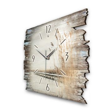 Kreative Feder Wanduhr Design-Wanduhr „Steg“ aus Holz im Shabby Style Design (ohne Ticken; flüsterleises Uhrwerk; außergewöhnlich, modern)