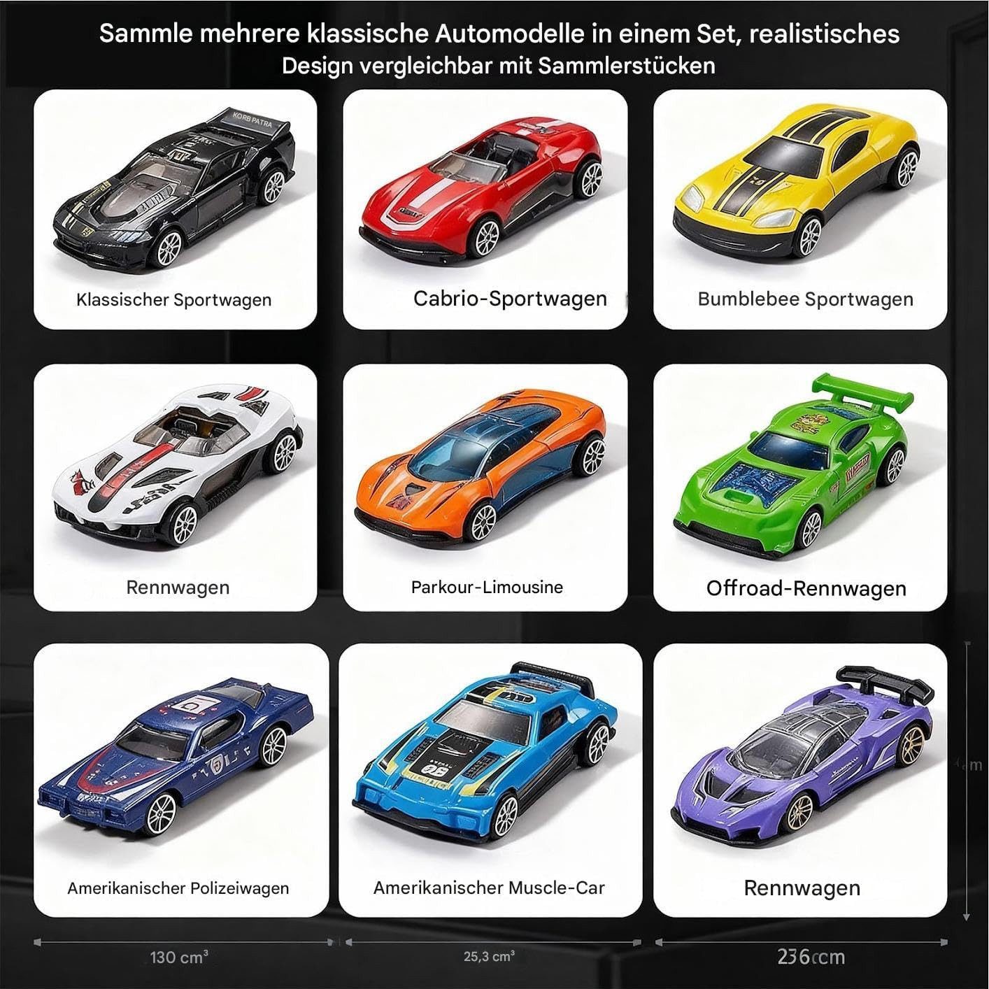 Luckice Spielfahrzeug-Erweiterung Spielzeug-Auto Auto Spielzeug Fahrzeugspielset mit Spielmatte, 1-tlg. Set: 48 Mini-Autos, Spielmatte & Pull-Back Fahrzeuge