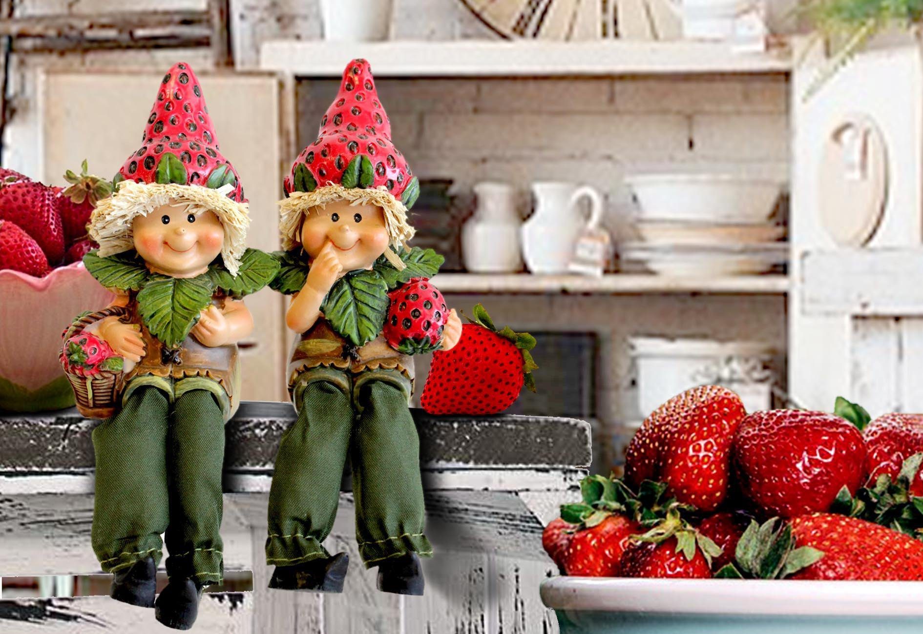 ELLUG Dekofigur 2er Set Erdbeerkinder Kantenhocker Schlenkerbeine aus Kunst günstig online kaufen