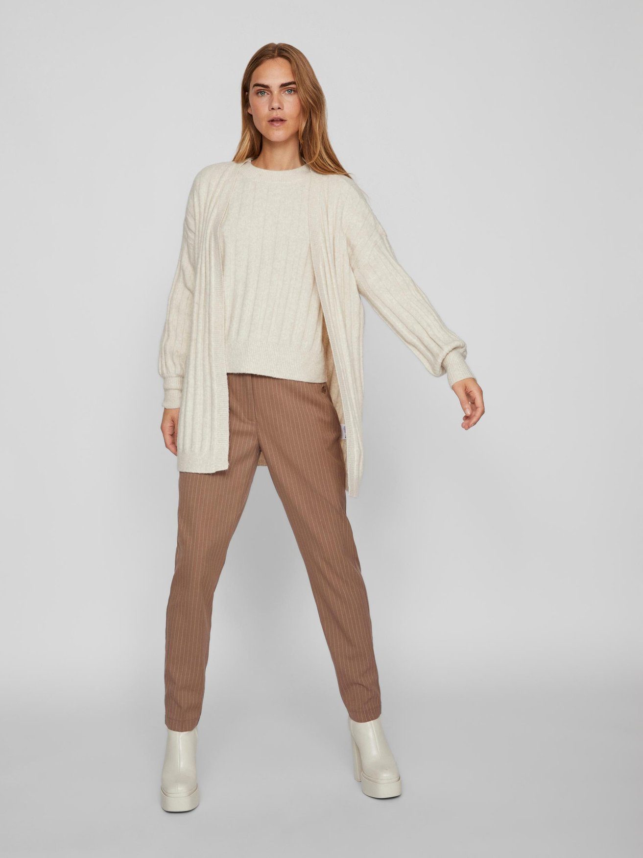 Vila Cardigan Strickjacke 6406 Natur Ripp Cardigan in Lang VITYCIA Basic