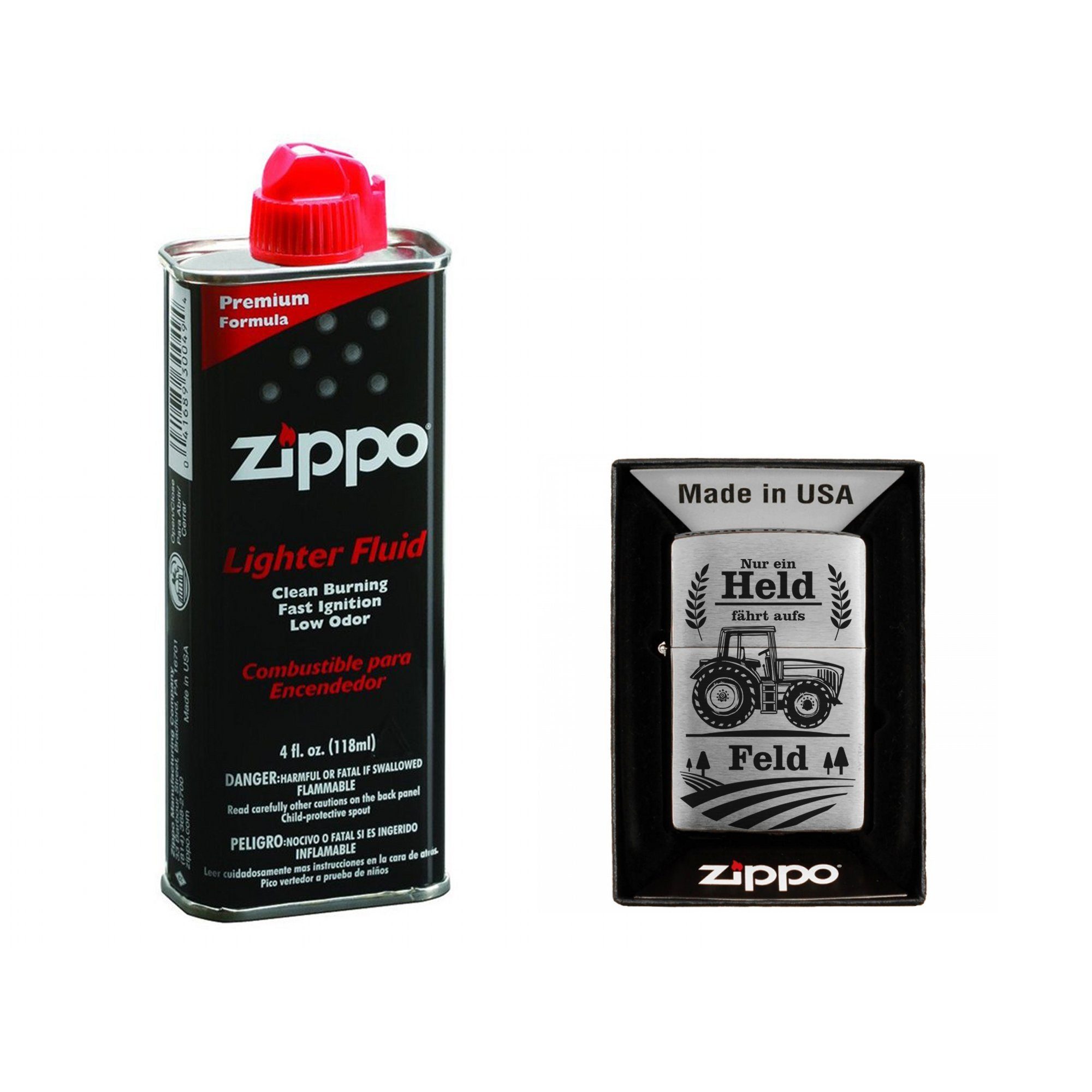 Feuerzeuge Zippo Feuerzeug mit Gravur Traktor Chrome Brushed Landwirt Bauer