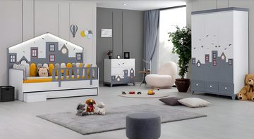JVmoebel Jugendzimmer-Set Komplett Grau Kinderzimmer Set Kleiderschrank Kommode 2tlg Neu, (2-St., Kleiderschrank + Kommode), Made in Europa