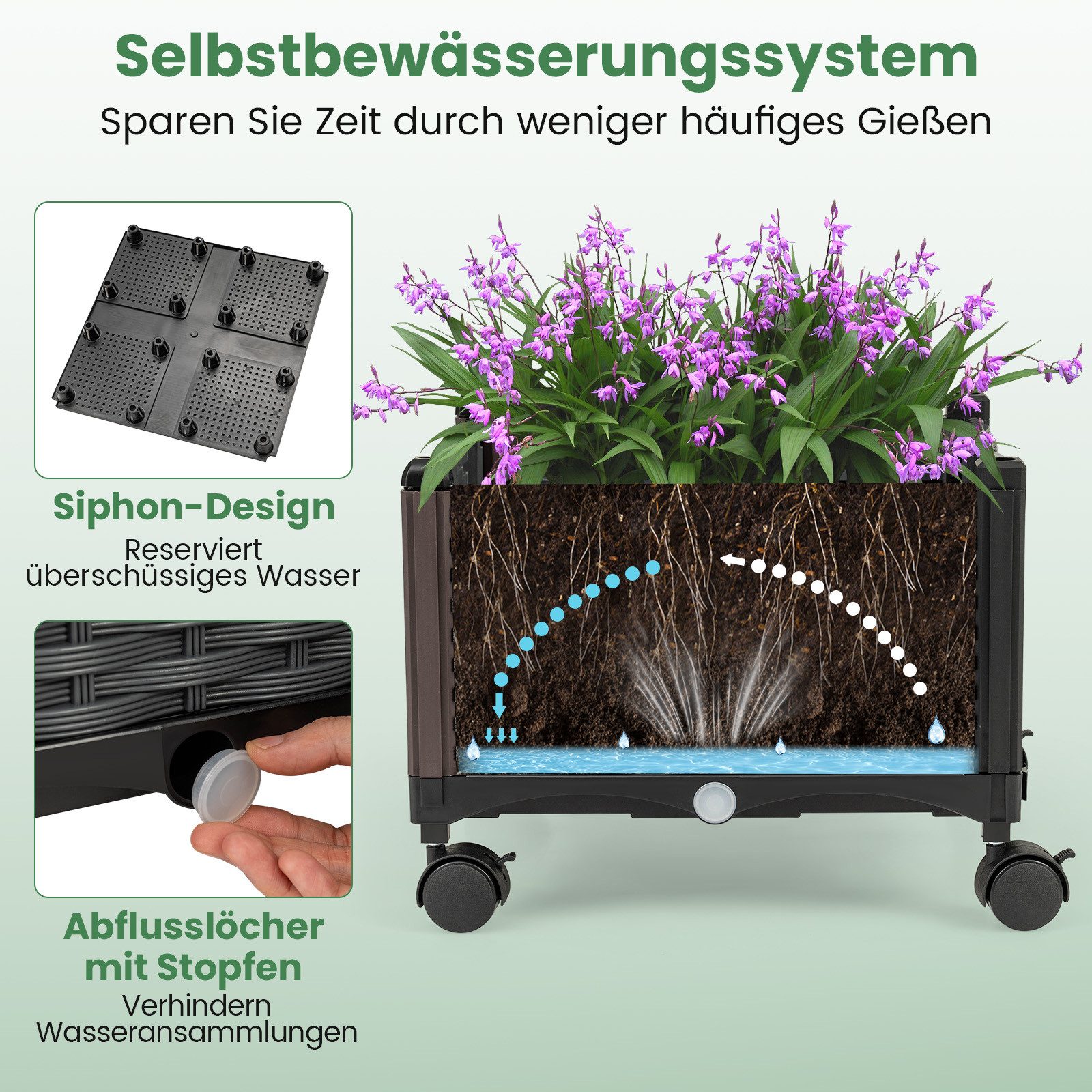 COSTWAY Blumenkasten (1 St), 2in1 Rosenbogen mit 2 Pflanzkästen, Gartenbogen auf Rollen
