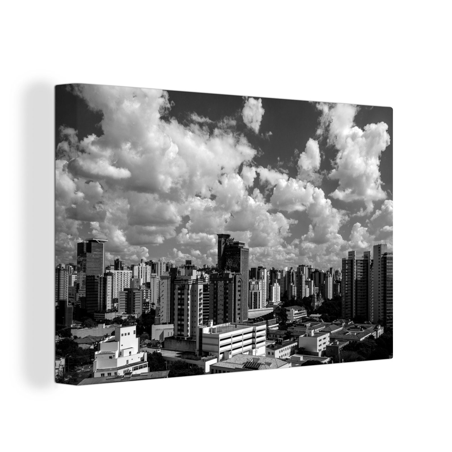 OneMillionCanvasses® Leinwandbild Die große Stadt Belo Horizonte in Brasilien - schwarz und weiß, (1 St), Wandbild Leinwandbilder, Aufhängefertig, Wanddeko, 30x20 cm