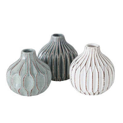 BOLTZE Dekovase Vase im 3er Set im Shabby Chic Look aus Keramik Blumenvase Weiß