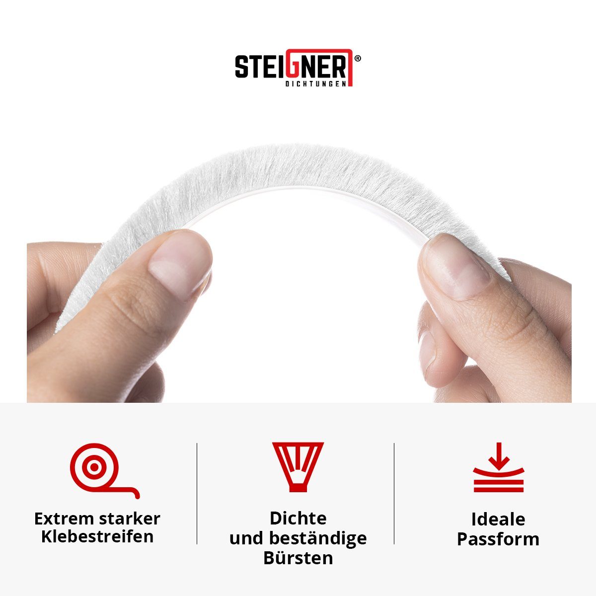 STEIGNER Duschdichtung Bürstendichtung selbstklebend 16mm Bürstenhöhe Türdichtung 5m Länge, L: 500 cm – Bild 3 von 5