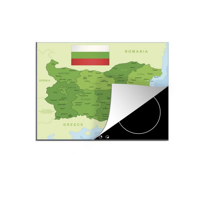 MuchoWow Herdblende-/Abdeckplatte Illustration von Bulgarien in Grün mit der Flagge Vinyl (1 tlg) Mobile Arbeitsfläche nutzbar Ceranfeldabdeckung