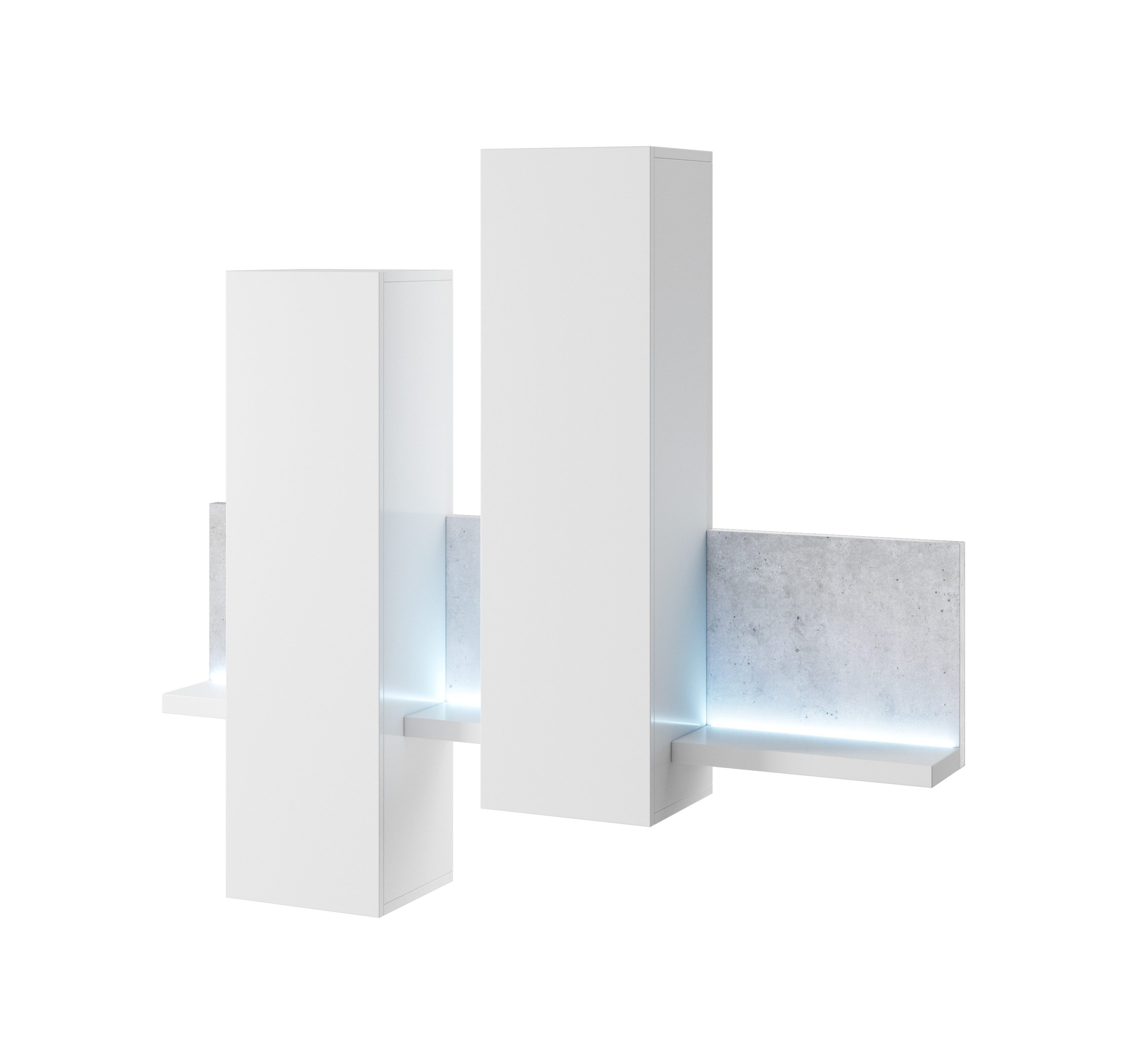 Beautysofa Wandhängeschrank mit Regal BOTA 152 cm, Vielseitiges Möbelstück, moderner Stil, geräumig, mit LED-Beleuchtung inklusive, zwei vertikale Schränke mit einer Tür