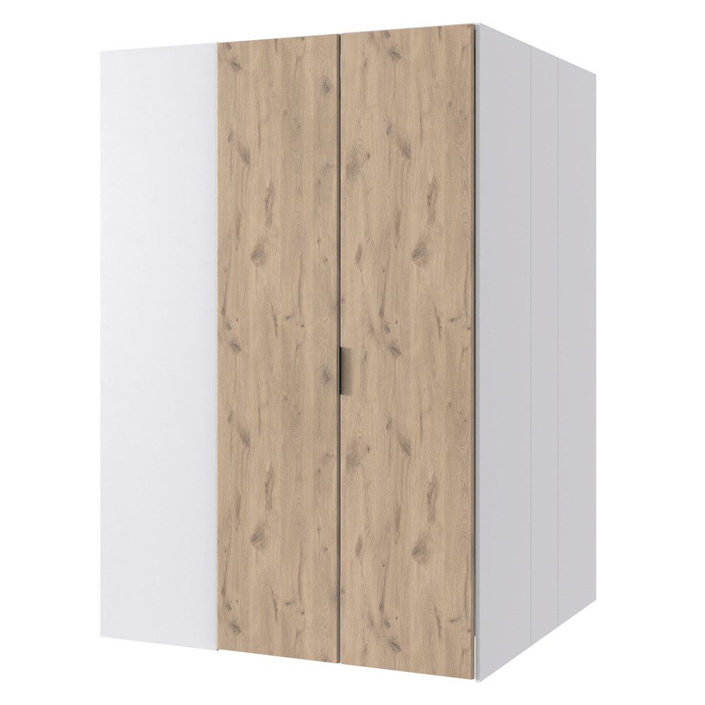 Lomadox Eckschrank NOLI-43 weiß Eiche Kleiderschrank Schrank 135x197x127 cm