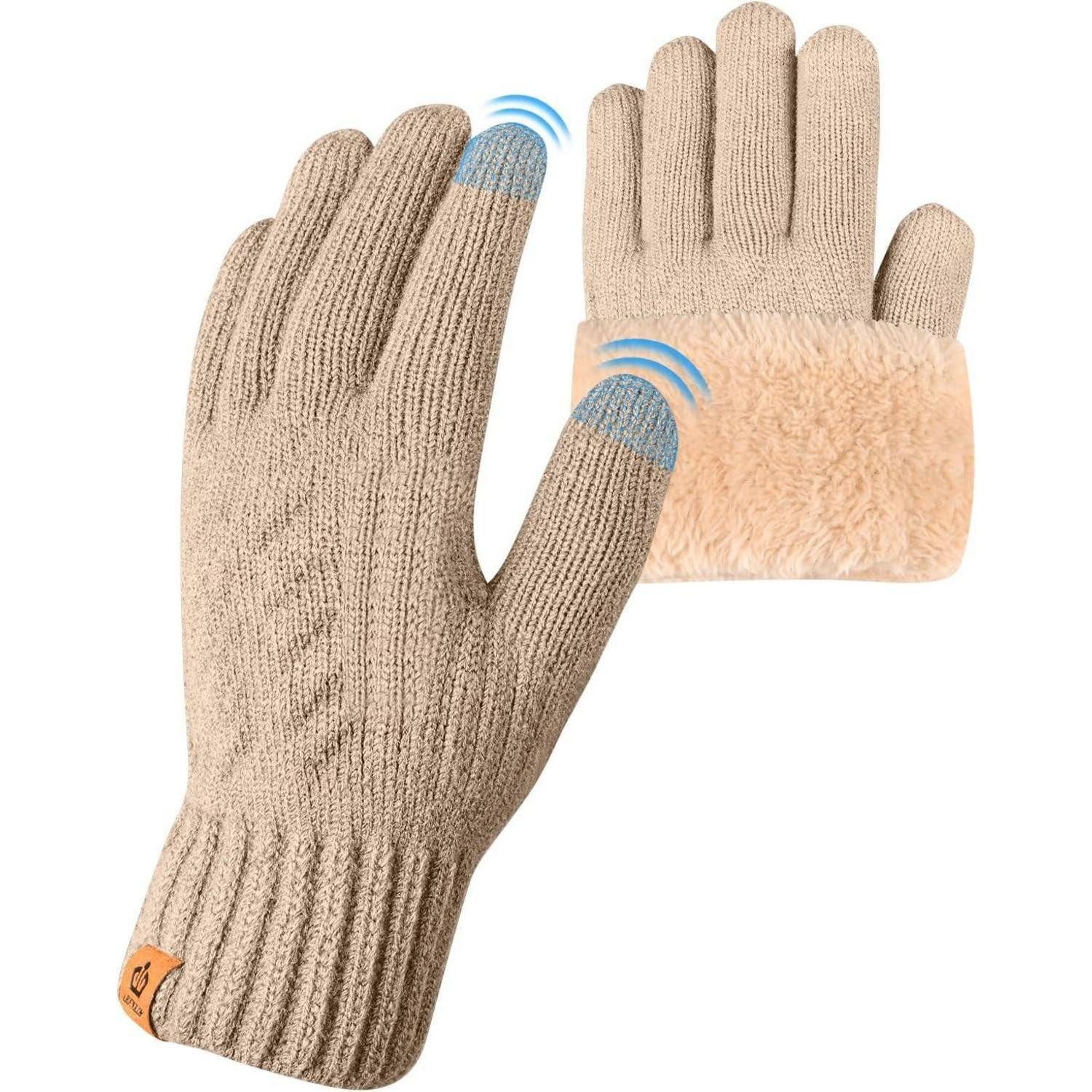 LuxusKollektion Strickhandschuhe Winterhandschuhe Touchscreen Fleecefutter Thermo Damen Beige