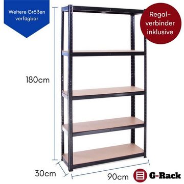 G-Rack Mehrzweckregal Schwerlastregal, 5 Fächer, 180x90x30cm, Keller, Werkstatt, Garage, Blau 1 Regalfreistehendes Steckregaledelstahl