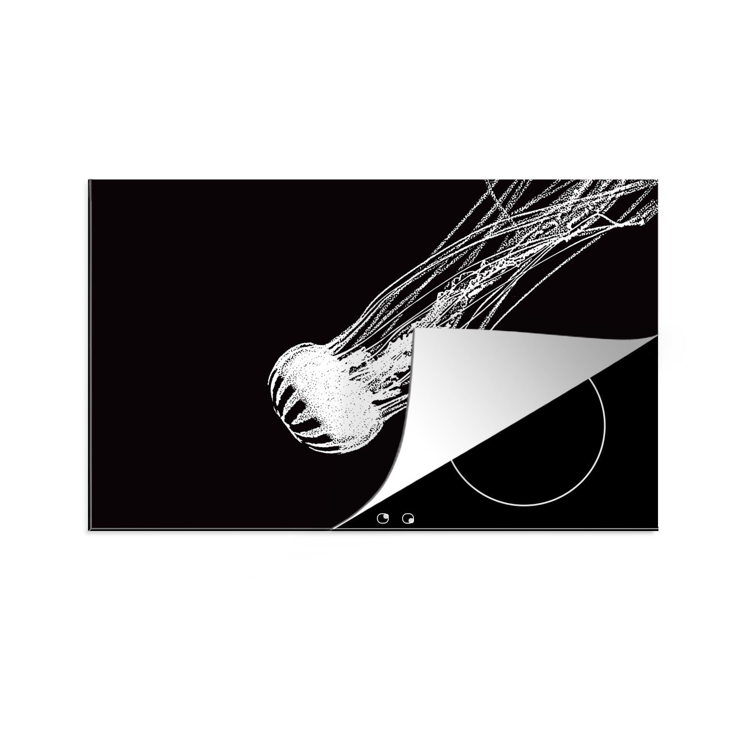MuchoWow Herdblende-/Abdeckplatte Qualle - Illustration - Schwarz, Vinyl, (1 tlg), 81x52 cm, Induktionskochfeld Schutz für die küche, Ceranfeldabdeckung