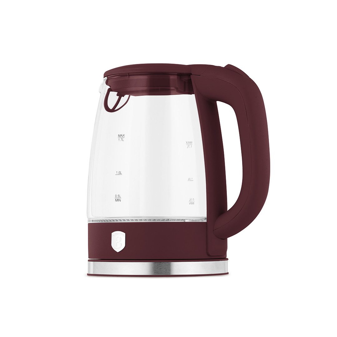 Berlinger Haus Wasserkocher Matt-Bordeaux, 1,7 l, 2200 W, Hochwertiges Borosilikatglas