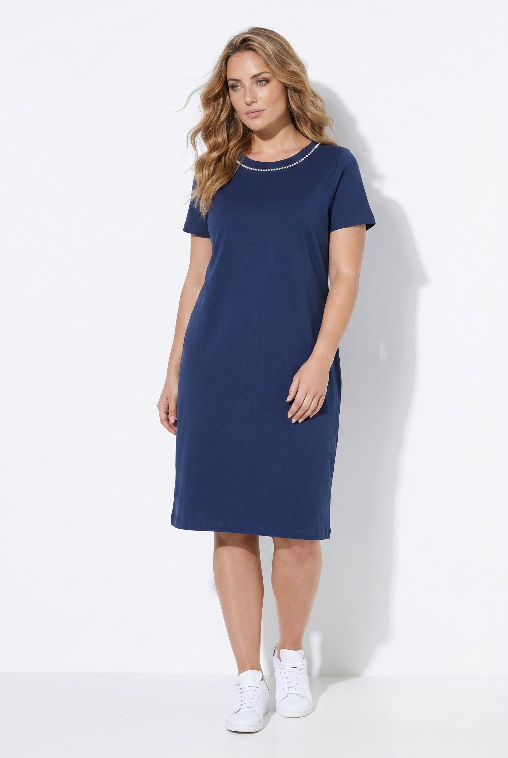 MIAMODA Jerseykleid Jerseykleid A-Linie Zierperlen Halbarm