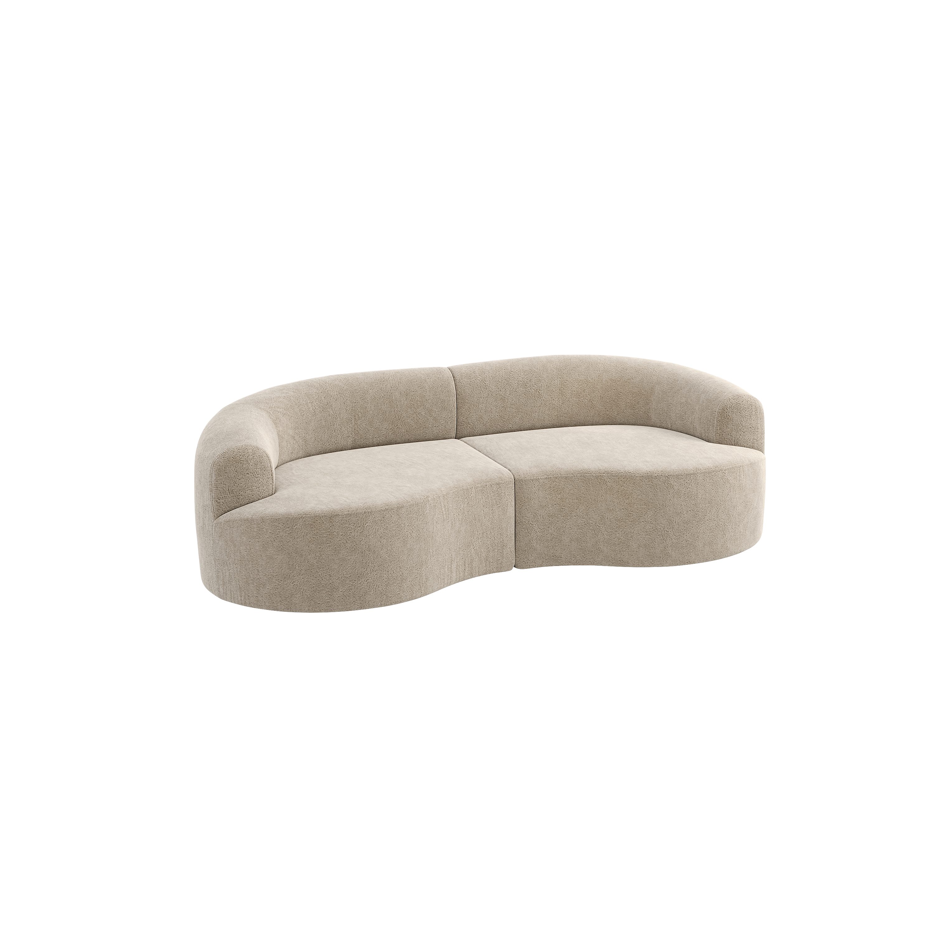 skølm Sofa Loki aus Teddy-Bouclé-Stoff, Vollschaumcouch mit Vakuum-Kompression, Beige, Couch 2 Sitzer mit 2 Kissen, kein Aufbau notwendig