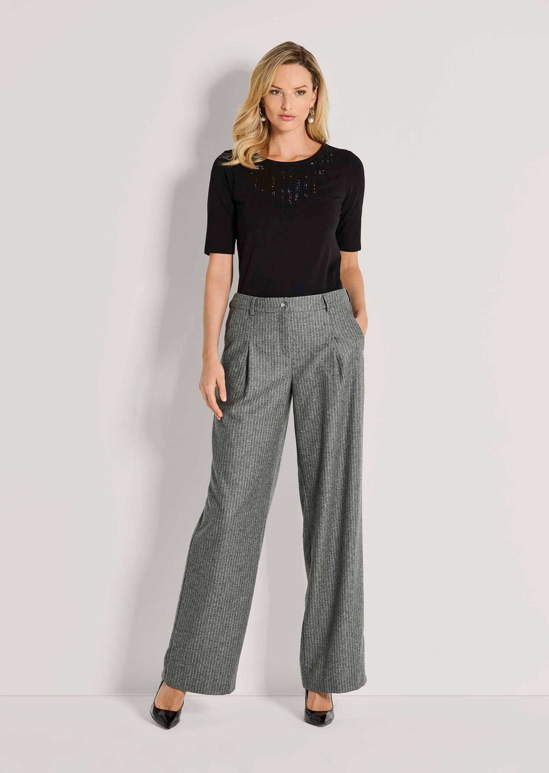 MADELEINE Bundfaltenhose Flanellhose mit weitem Bein Businesshose aus weichem Flanell mit breitem Formbund