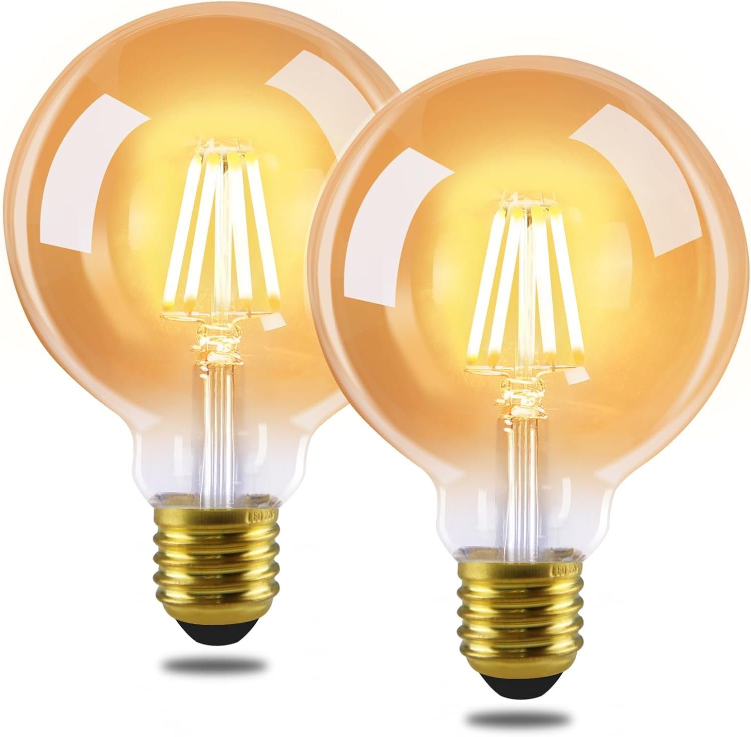 Nettlife LED-Leuchtmittel 2 Stück LED Glühbirne E27 Vintage LampeG95 Warmweiss Filament, E27, 2 St., Warmweiß, für Haus Hotel Café Bar | Leuchtmittel