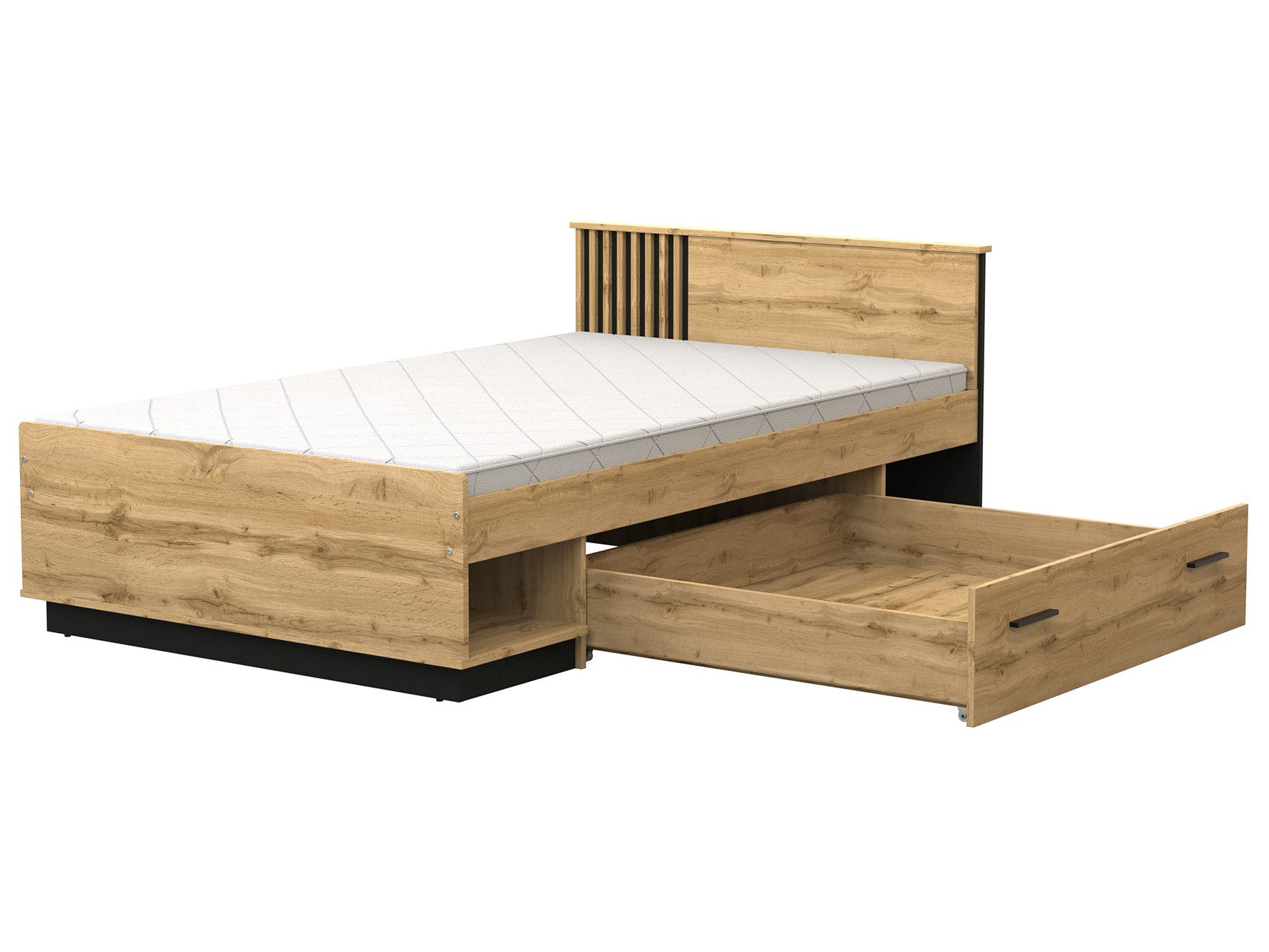 Beautysofa Holzbett LAMELO 120x200 cm mit Matratze & Schublade (Lamellen-Kopfteil, Holzbett 120x200 cm mit Matratze, Bettkasten, Schublade), Stilvolles mit Holz – Bild 3 von 5