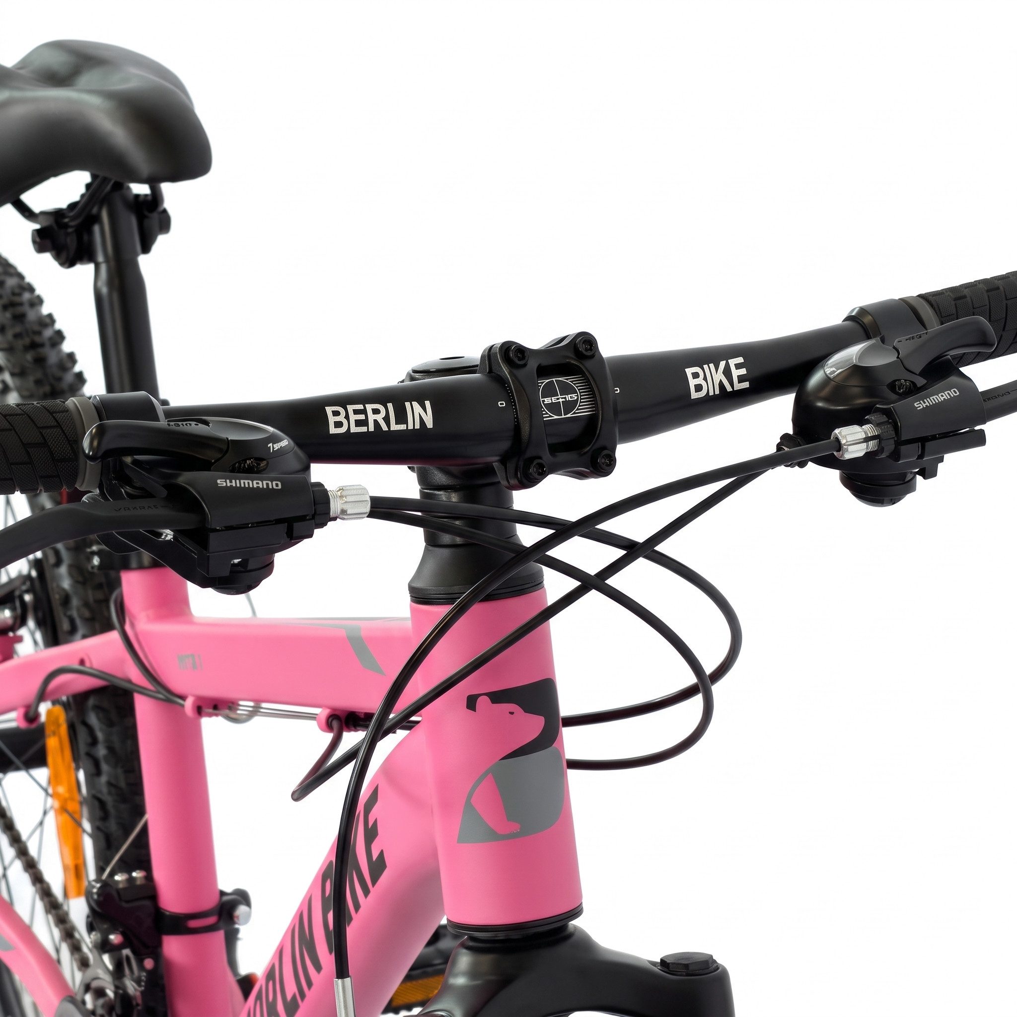 BERLIN BIKE Kinderfahrrad 24 Zoll Mountainbike für Mädchen – Rosa, leichter Aluminiumrahmen, 21 Gang Shimano RD-TY300/TY500 Schaltwerk, Kettenschaltung, (Aluminiumrahmen & V-Bremsen – leicht, stabil, sicher), mit 24"x 2,10" Luftreifen ideal für Gelände und Alltag
