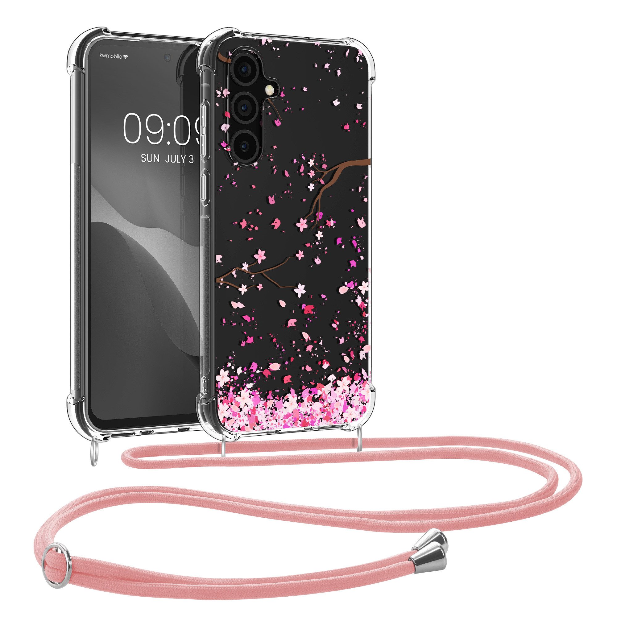 kwmobile Etui Hülle für Samsung Galaxy A55 5G, Silikon Handyhülle mit Kette - Handykette Handyband