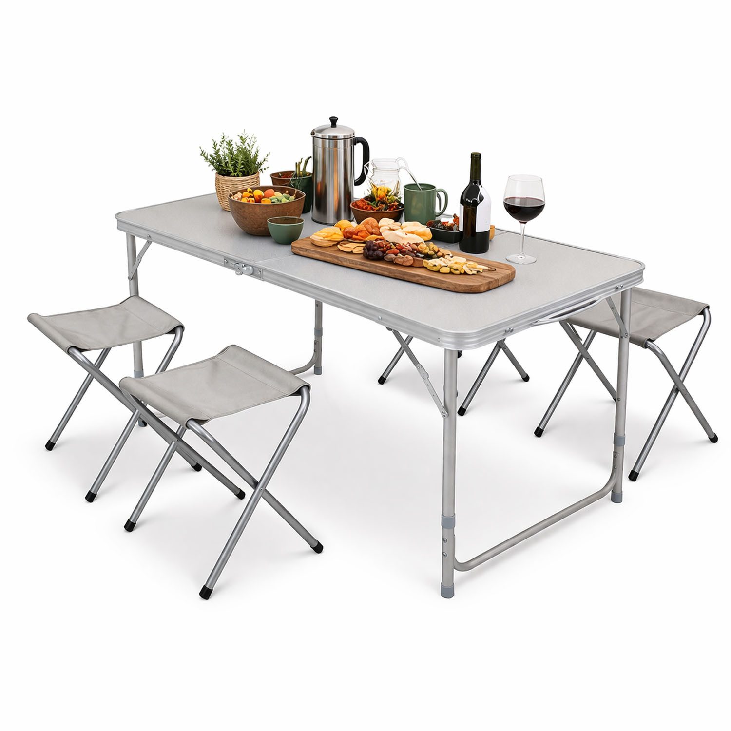 Mojawo Essgruppe 5er Alu Campingmöbel Set Outdoor Camping Tisch + 4 Klapphocker