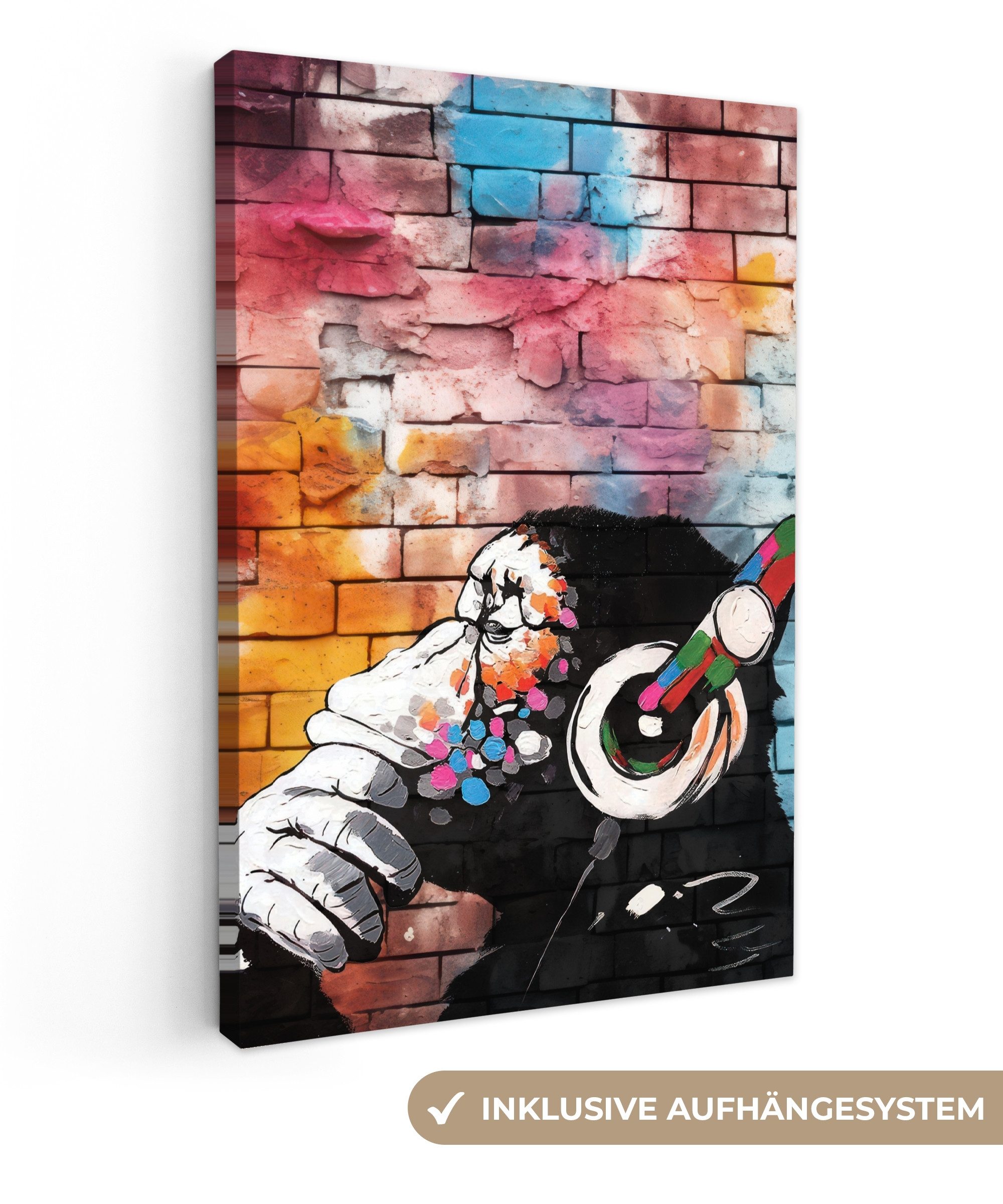 OneMillionCanvasses® Leinwandbild Graffiti - Affe - Bunt - Kopfhörer - Kuns günstig online kaufen