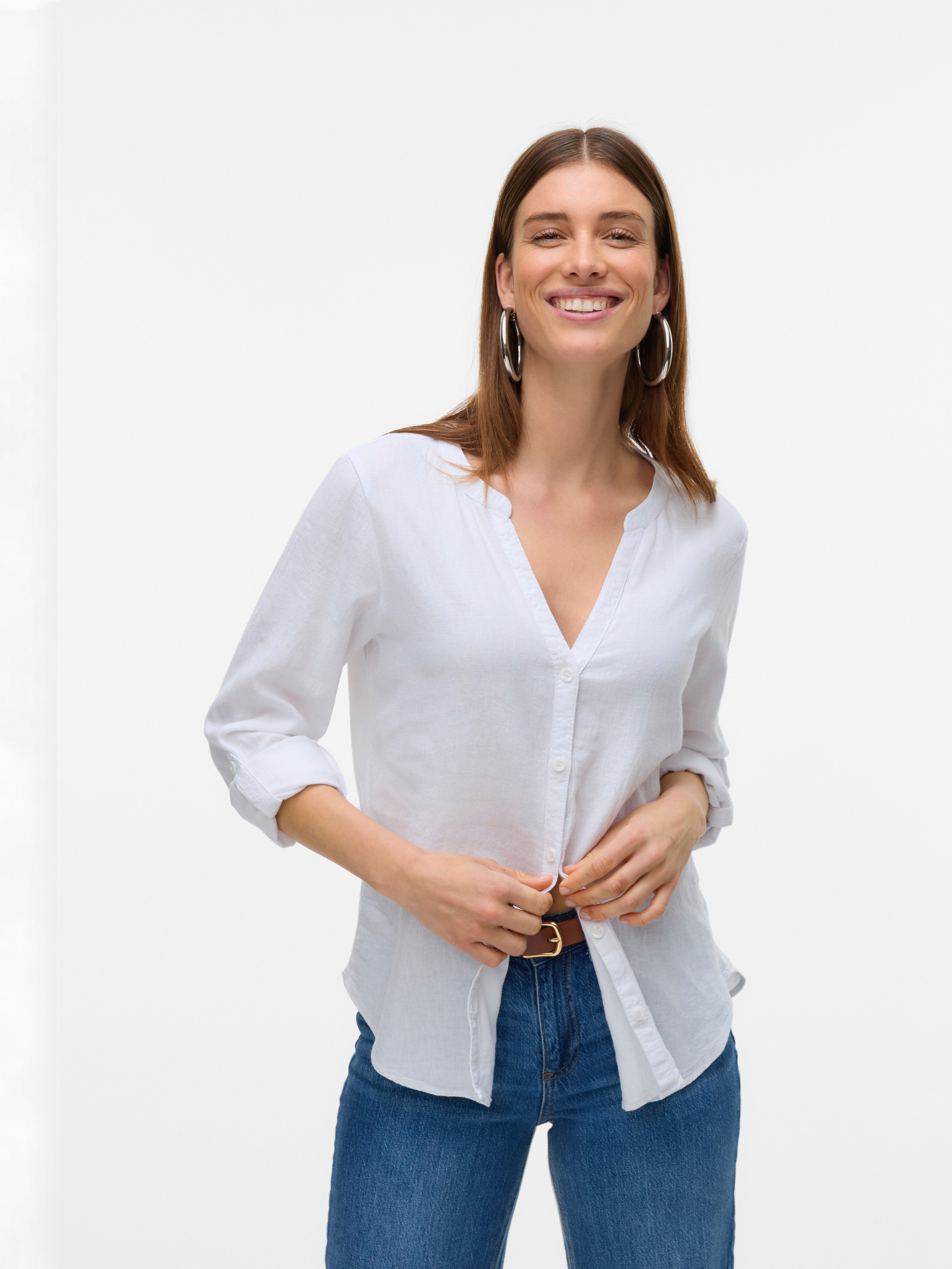 Vero Moda Blusenshirt Leinenoptik, V-Ausschnitt, Langarm, günstig online kaufen