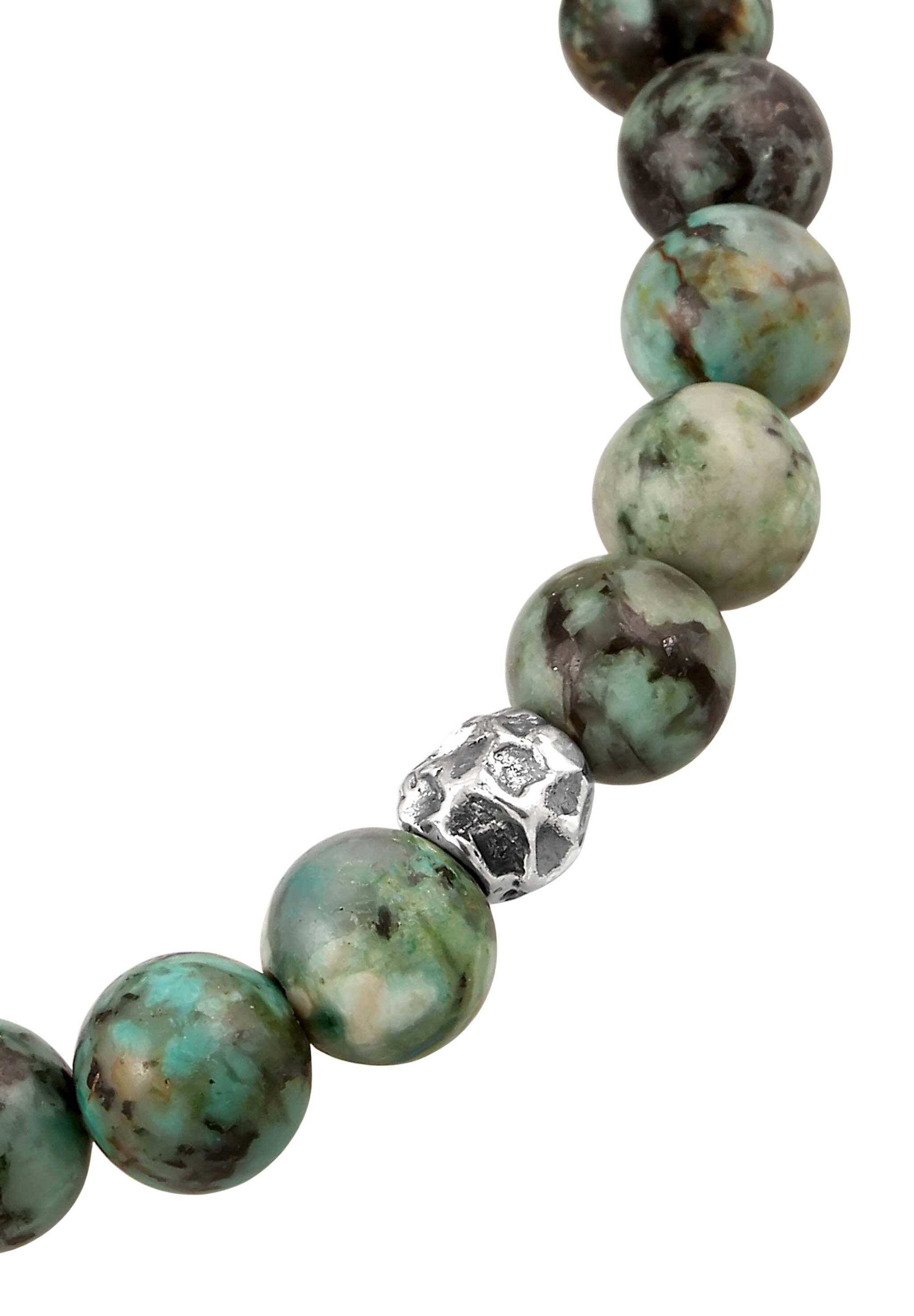 Kuzzoi Bead-Armband-Set Edelstein Perlen Türkis Grünlich-Braun 925 Sterling Silber