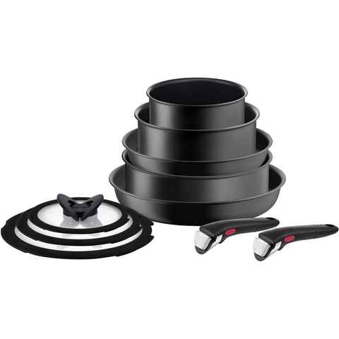 Tefal Topf-Set L76491 Ingenio Ultimate, Aluminium (Set, 10-tlg., Stielkasserolle 16/20 cm, Schmorkasserolle 24 cm, Bratpfanne 24/28 cm), Antihaft, Thermo-Signal, abnehmbare Griffe, alle Herdarten, Induktion