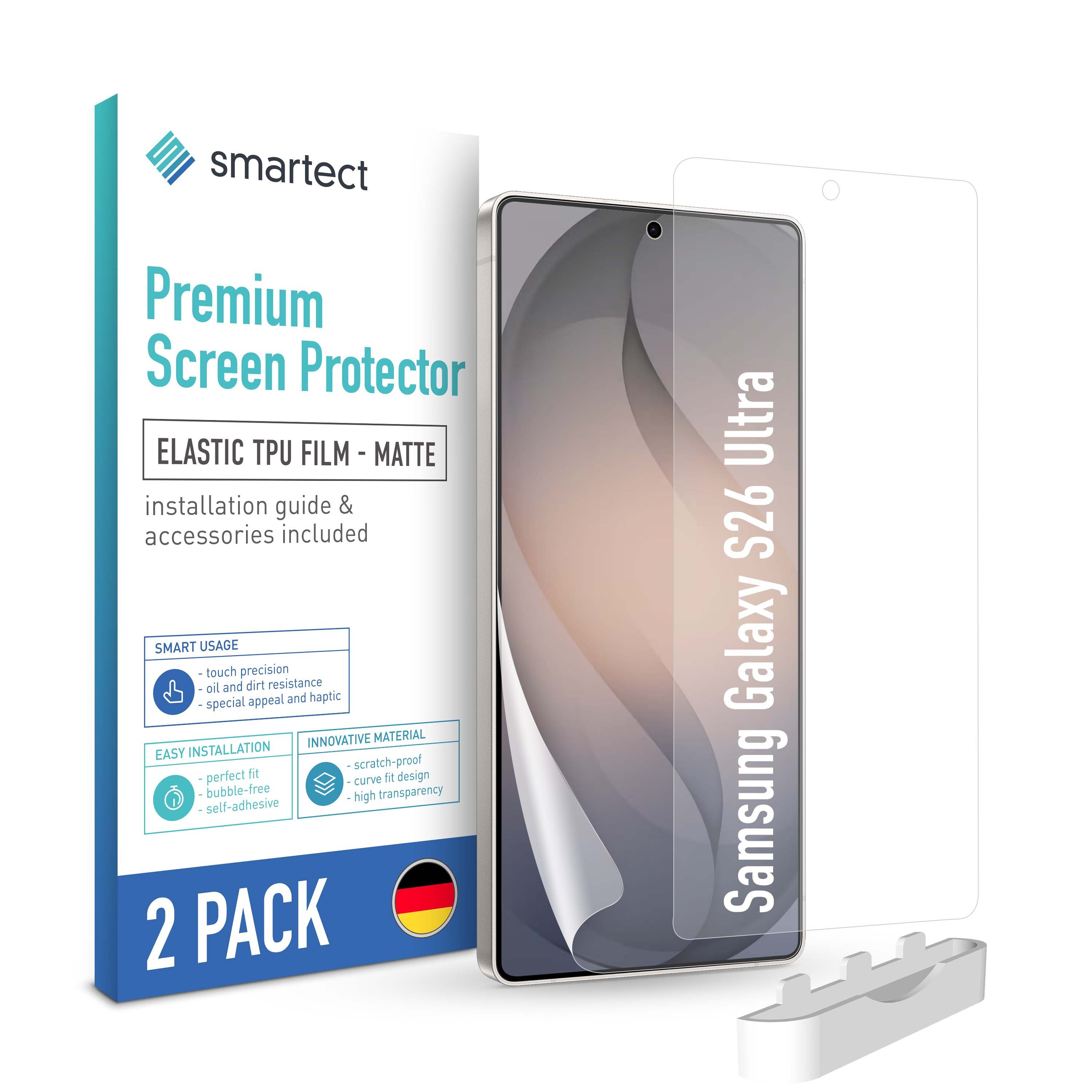 smartect Displayschutzfolie 2X TPU Schutzfolie Klar für Samsung Galaxy S26 Ultra für Samsung Galaxy S26 Ultra, Set, 2 Stück, Entspiegelt, Kratzfest, Blasenfrei, Oleophob, Fingerabdruck kompatibel