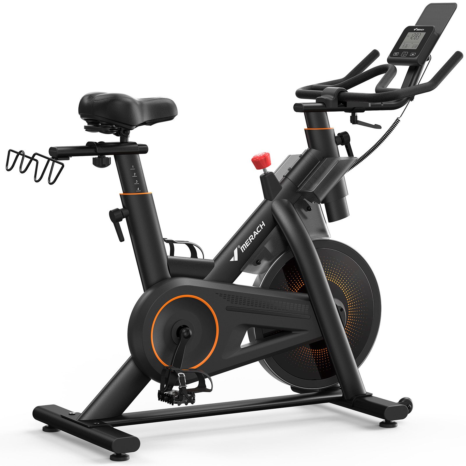 MERACH Heimtrainer für Zuhause, Fitnessbike mit LCD-Display bis 158 KG (Fahrradtrainer mit Tablet-Halter, Bluetooth, eigener App, 1-tlg., 10 kg Schwungrad, Stationäres Fahrrad mit verstellbare Sitz), bequeme und leise, verstellbarer magnetischer Widerstand, Heimfitness
