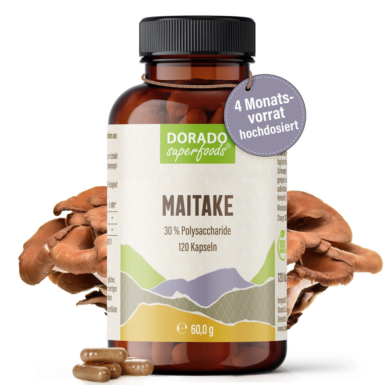 Dorado Superfoods Maitake Extrakt Kapseln - 120 x Stück, 30% Polysaccharide Kapsel, 120 St., 60 g
