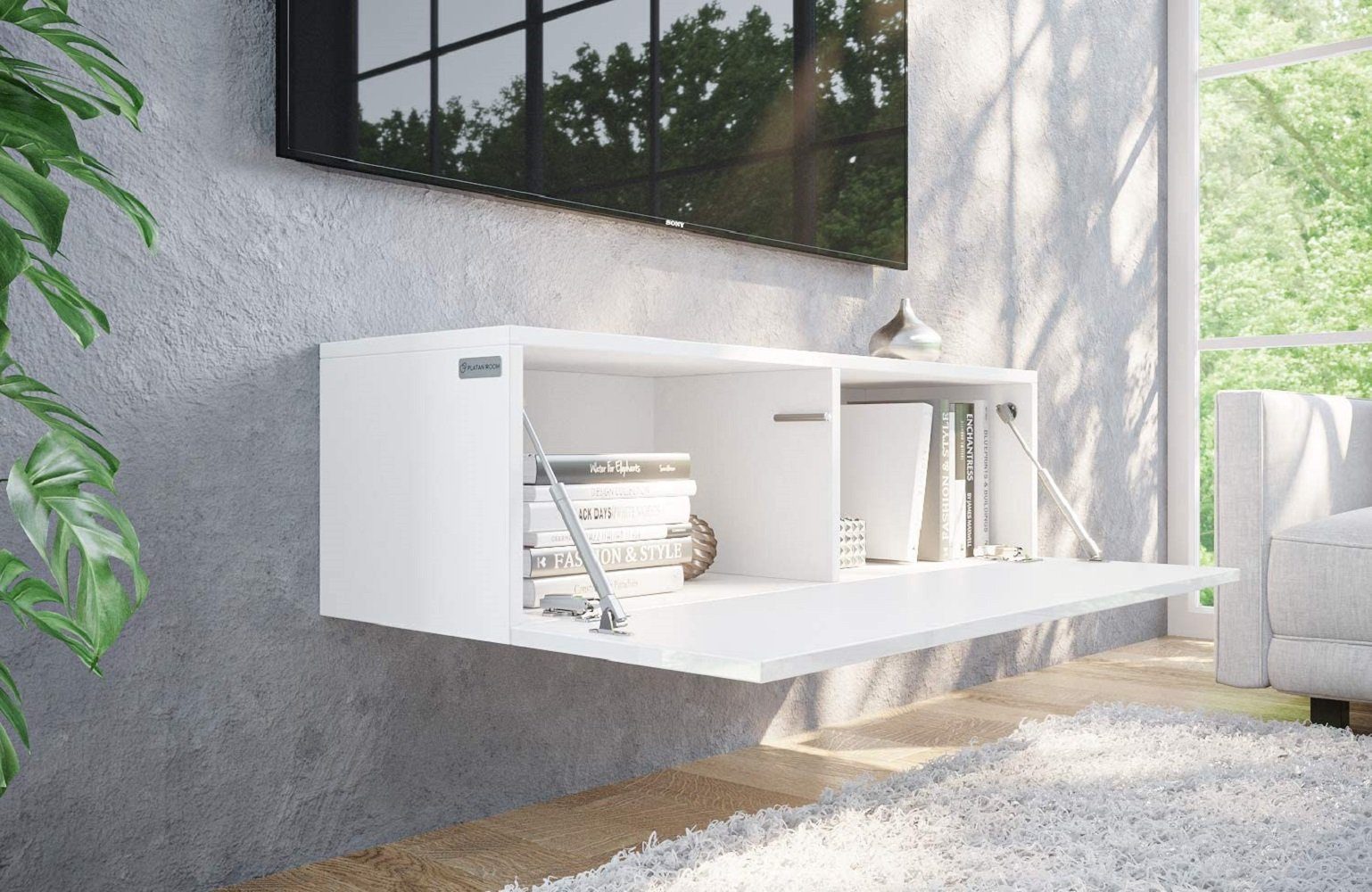 Platan Room Lowboard, Fernsehschrank 105/140/160/210/280cm breit Hängend Stehend Hochglanz