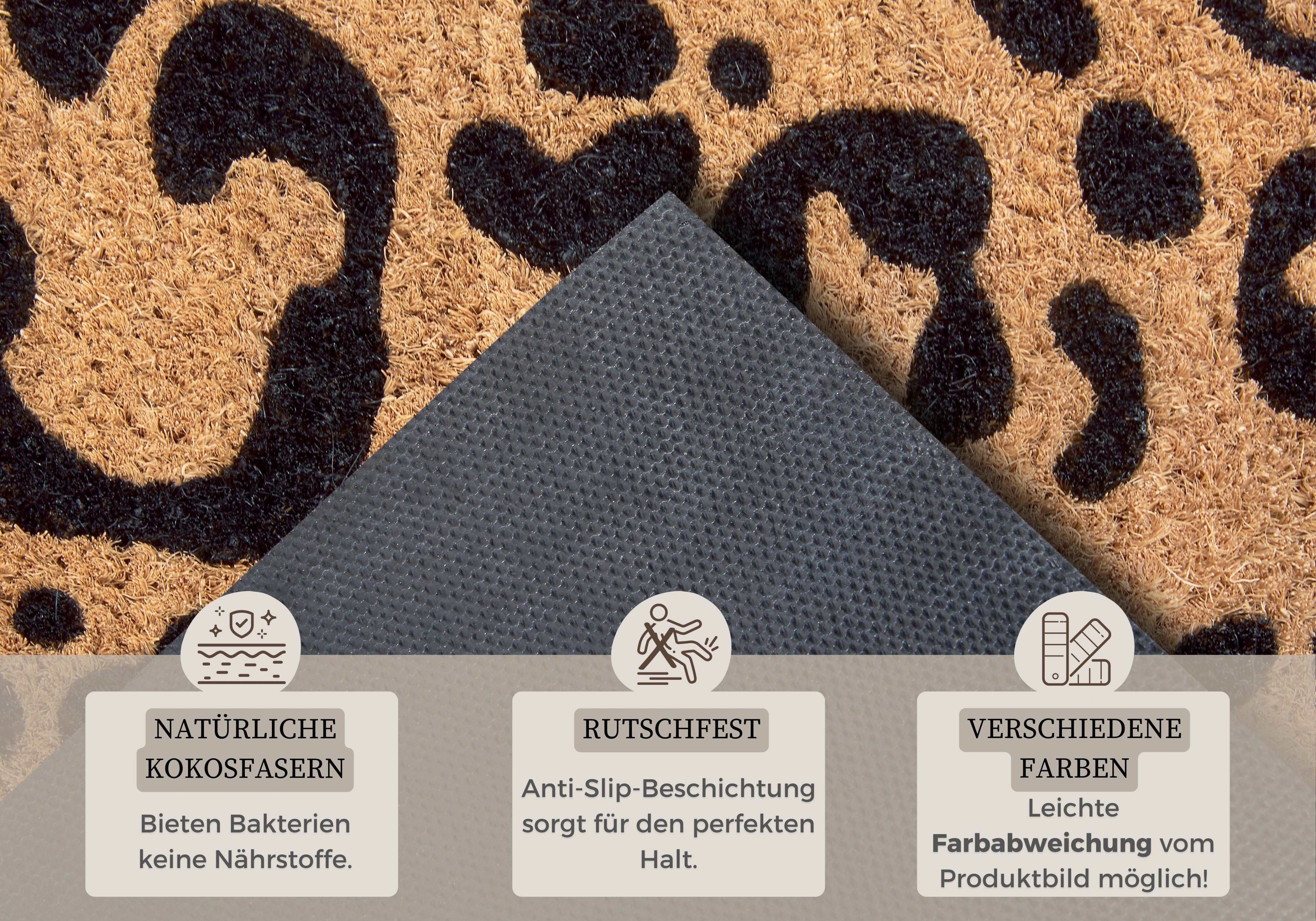 HANSE Home Fußmatte Mix Mats Kokos Leopard Look, Türmatte, rechteckig, Höhe: 15 mm, Kokos, Schmutzfangmatte, Outdoor, Rutschfest, Innen, Kokosmatte, Flur