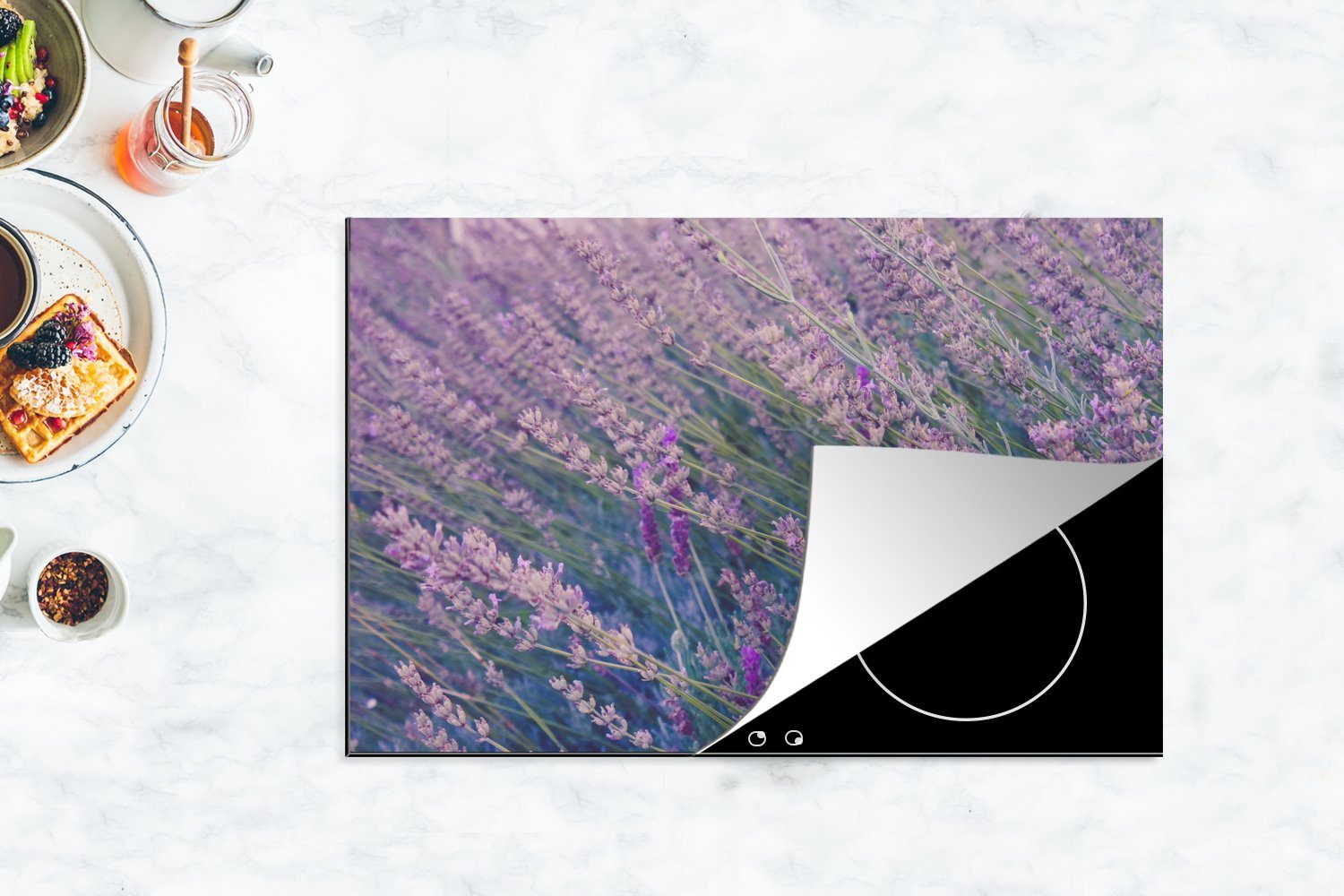 Induktionskochfeld tlg), Lila, Vinyl, MuchoWow Ceranfeldabdeckung - - für Lavendel Blumen Herdblende-/Abdeckplatte die (1 cm, Schutz küche, 81x52