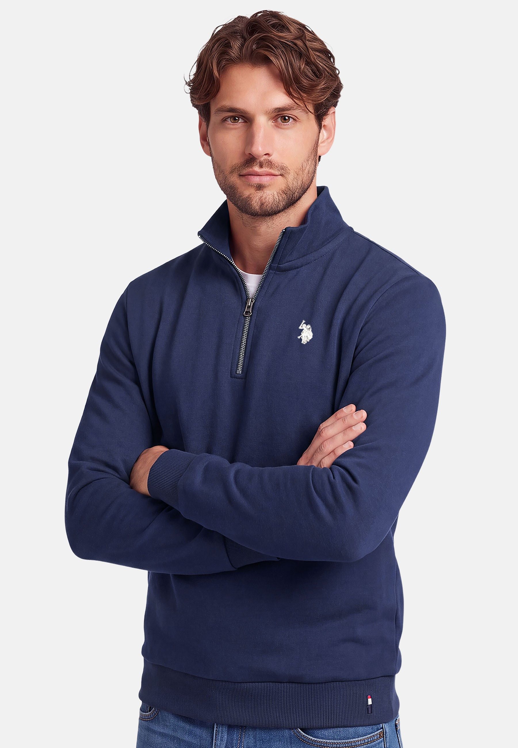 U.S. Polo Assn. Stehkragenpullover USNiico – Herren Half-Zip Pullover mit Logo-Stickerei Weiche Baumwollmischung, sportlich-elegantes Design und hoher Komfort – Bild 2 von 5