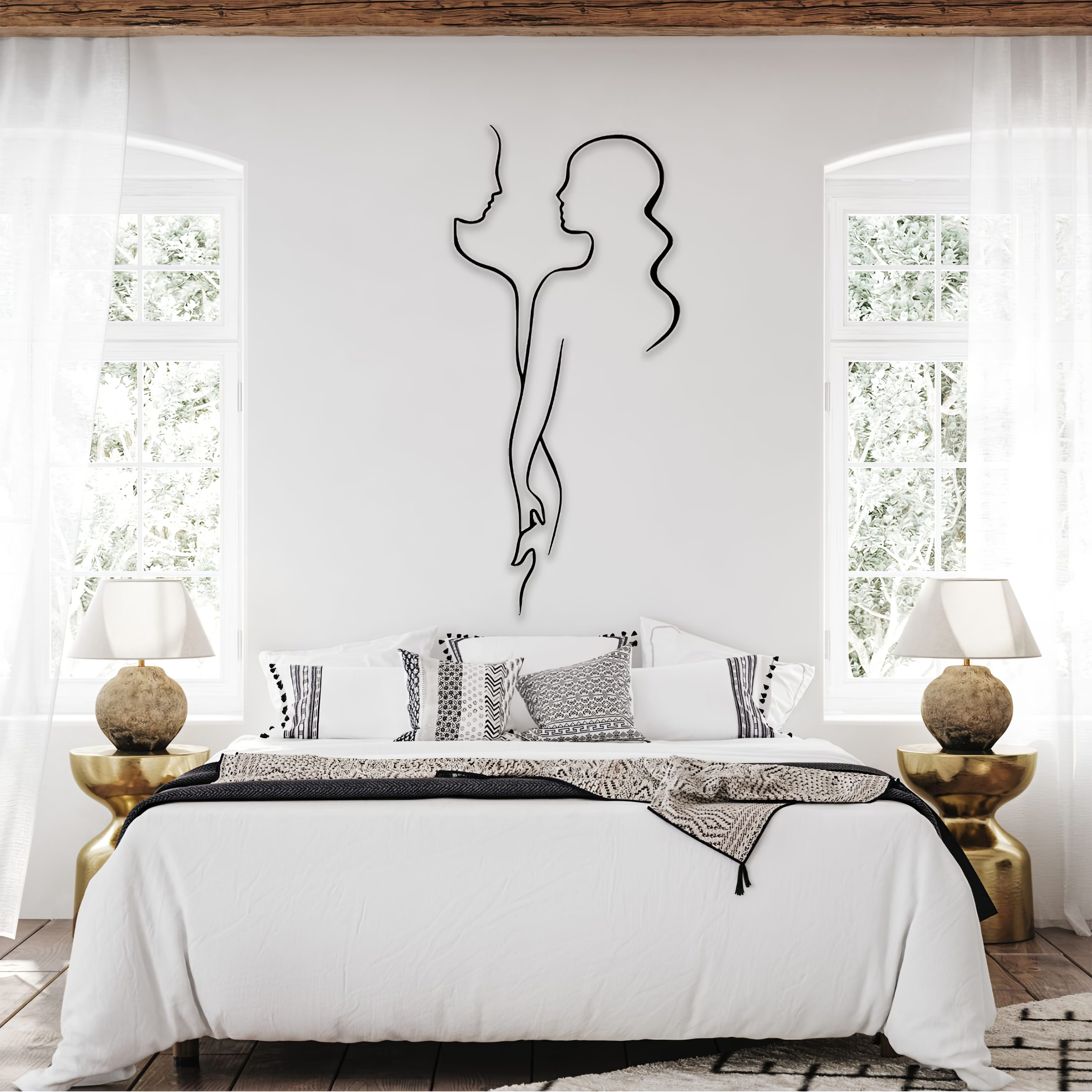 Jumpeak Wanddekoobjekt Paar Hält Hände Wanddekoration, Liebe Silhouette,Abstrakte,Strichkunst, Metall,4 Farben, 4 Größen, Eleganz, Romantik, Schlafzimmerdekoration
