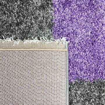 Teppich Langflor-Teppich mit Kariertem Muster in Flieder, Grau und Creme, Carpetia, rechteckig, Höhe: 30 mm, Geeignet für Fußbodenheizung
