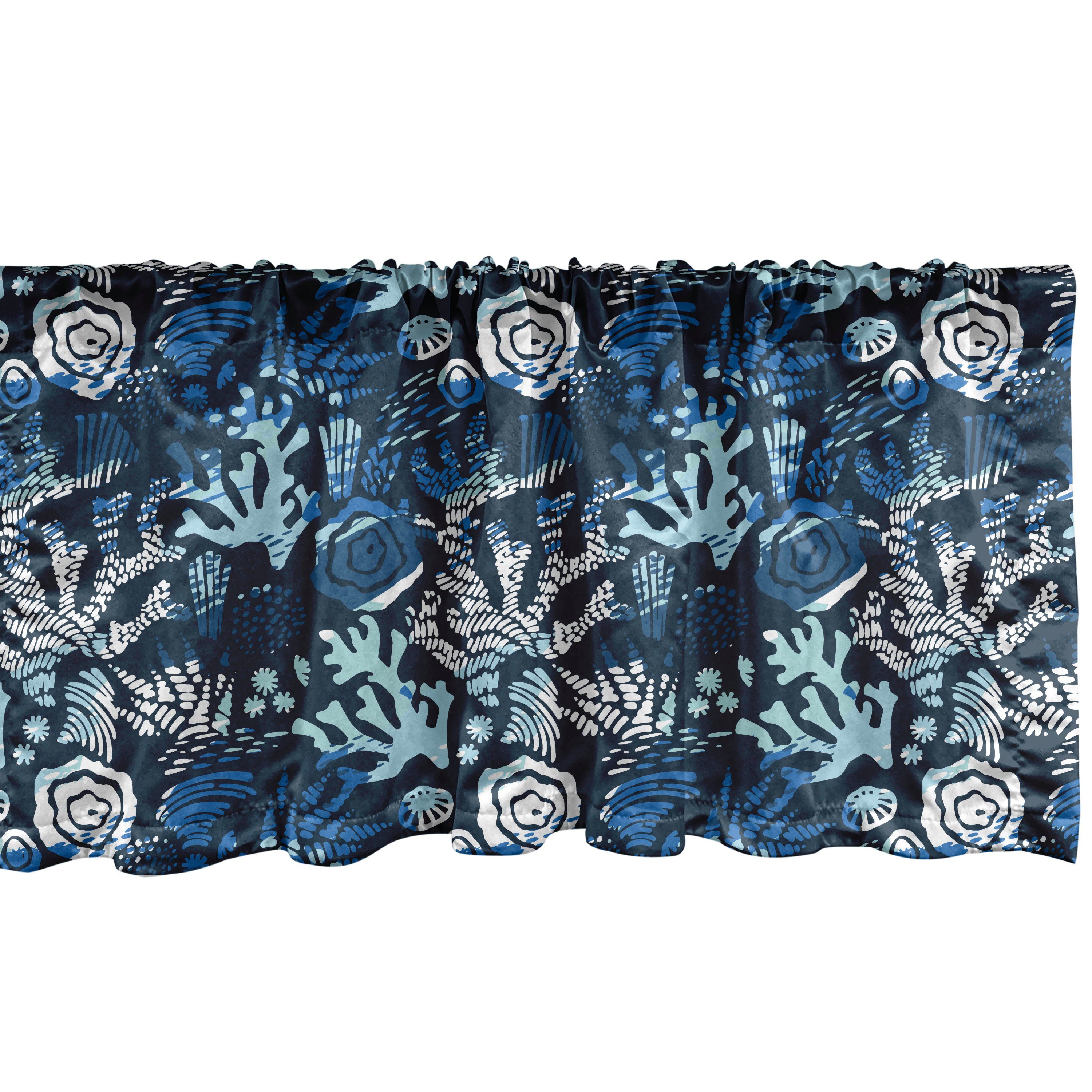 Scheibengardine Vorhang Volant für Küche Schlafzimmer Dekor mit Stangentasche, Abakuhaus, Microfaser, Unterwasser- Tiefseeblau Corals