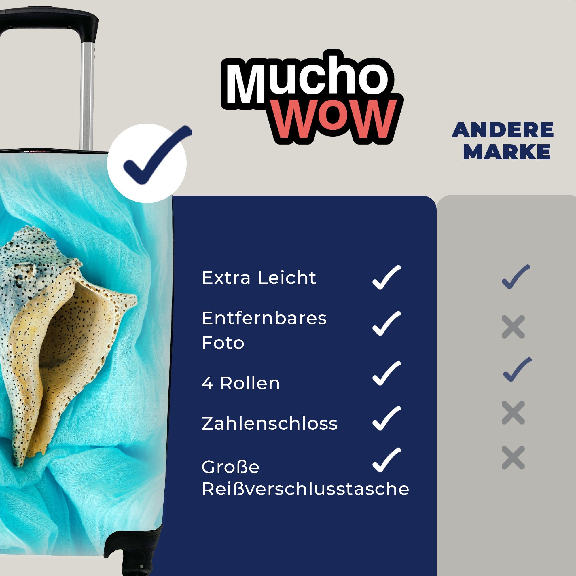 MuchoWow Handgepäckkoffer Muschel - Blau Dots, Reisetasche für rollen, - 4 Trolley, mit Handgepäck Rollen, Reisekoffer Ferien