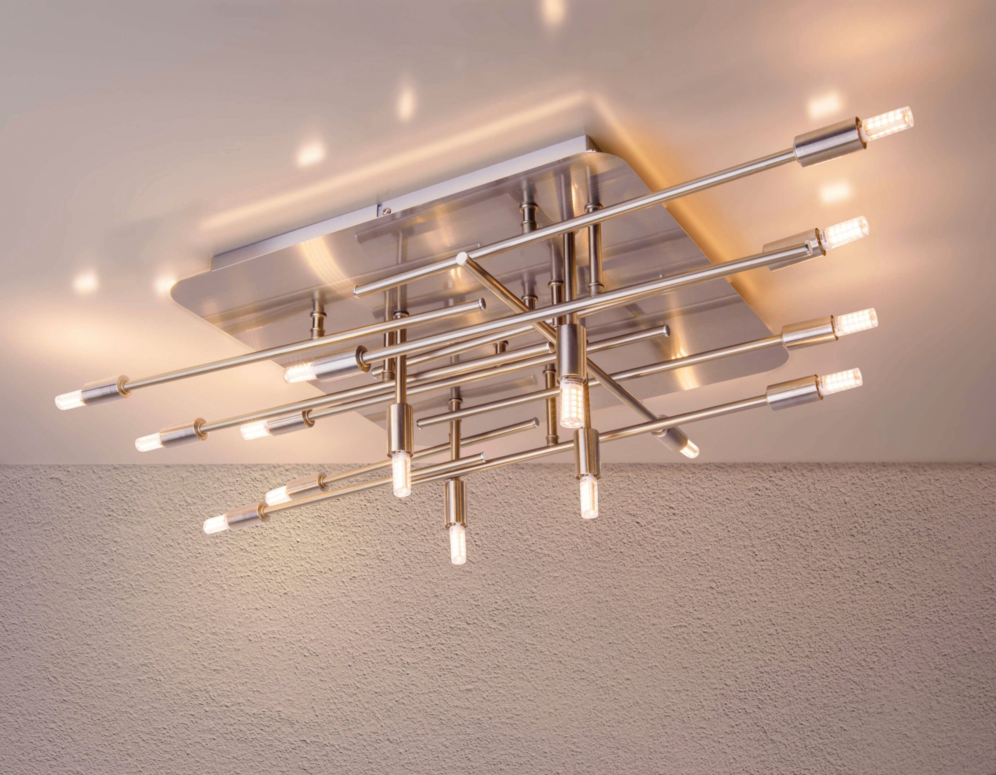 näve LED Deckenleuchte Ancona, LED fest integriert, Warmweiß, stahl-blank, Lichtfarbe warmweiß mit LED Backlight, 14xG9, Aluminium