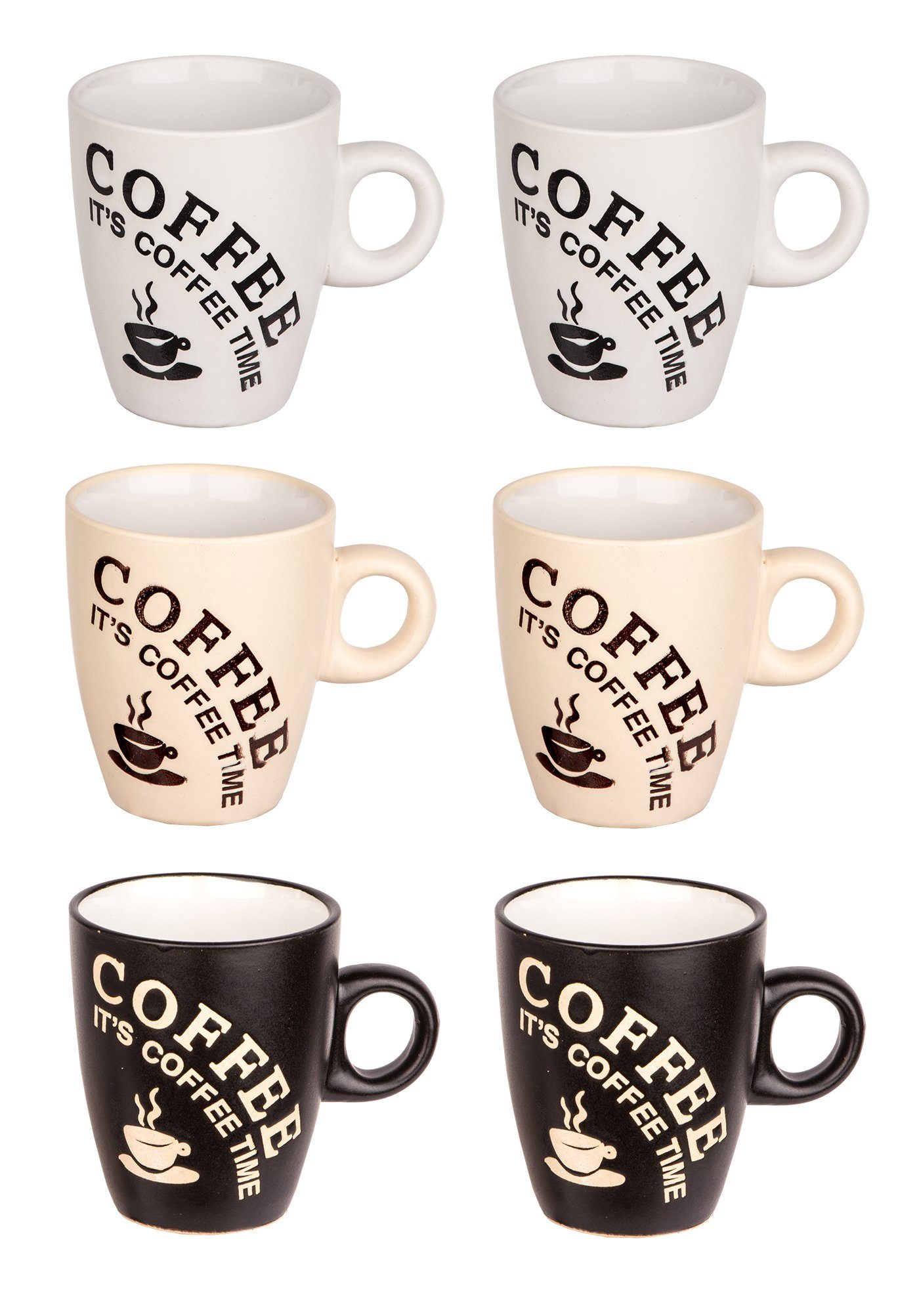 BigDean Tasse 6er Set Kaffeetassen mit Henkel 180ml Kaffeebecher 3 Farben,  Keramik