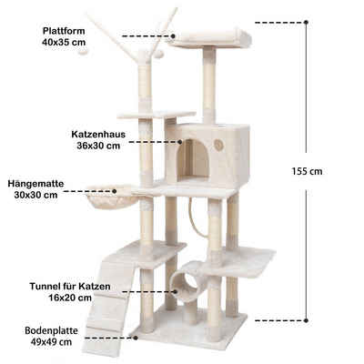 Warenhammer Kratzbaum Katzenbaum, Kratzbaum für Katzen 155 cm hoch Premium Qualität, Katzenbaum in verschiedenen Farben und Grössen, Kratzbaum