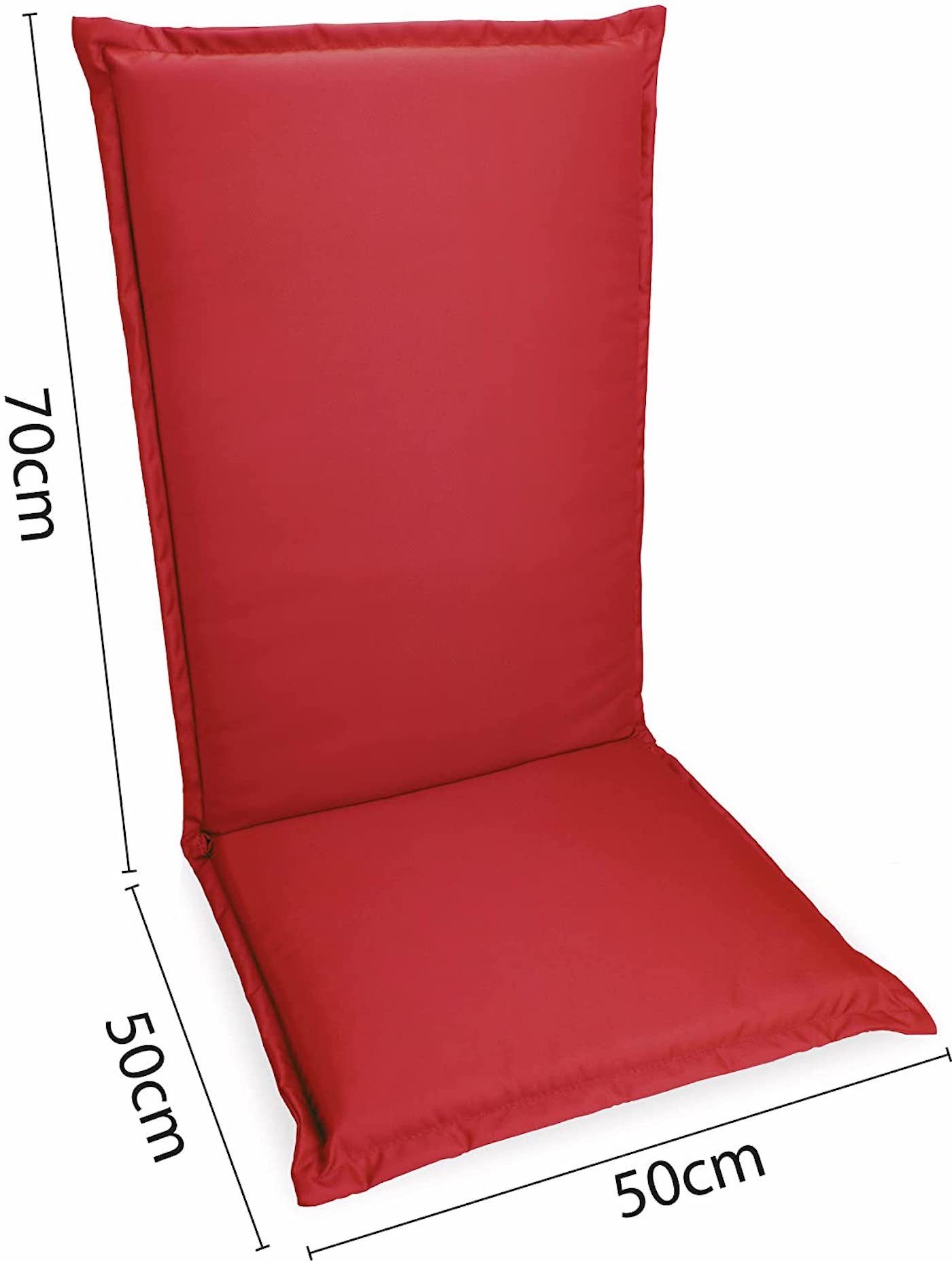 sunnypillow Liegenauflage Polsterauflagen Gartenstuhlauflage 120 x 50 extra Dicke 9cm, 1 Stück Rot